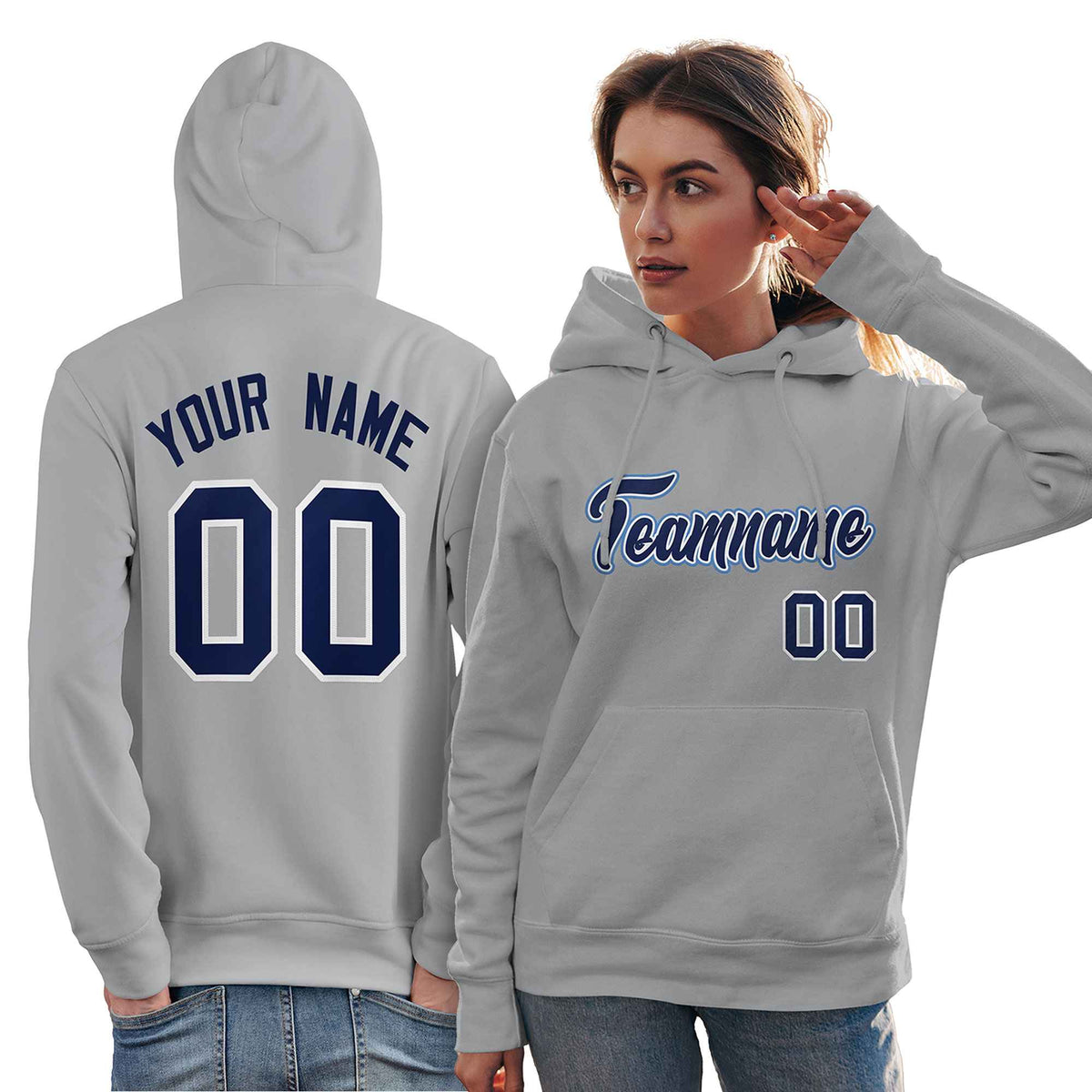 Custom Gray Light Blue-Navy Classic Style Personalized Sport Pullover Hoodie| KXKSHOP