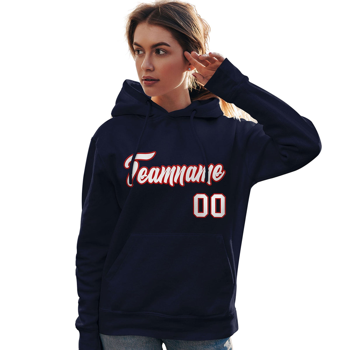 Custom Navy Red-White Classic Style Personalized Sport Pullover Hoodie| KXKSHOP