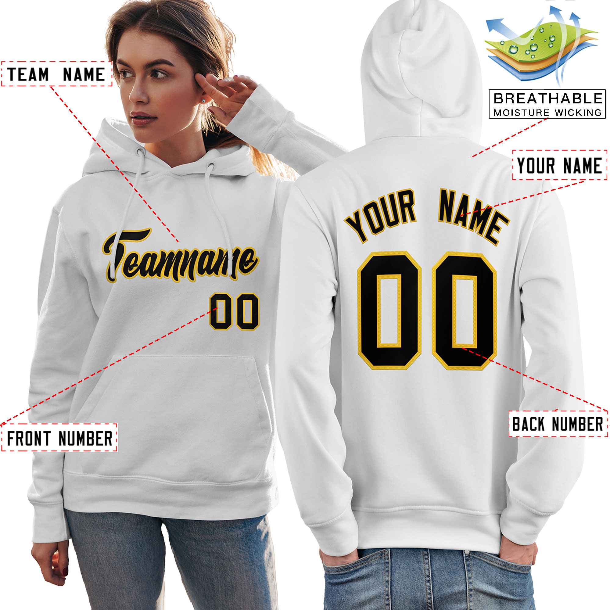 Custom White Gold-Black Classic Style Personalized Sport Pullover Hoodie| KXKSHOP