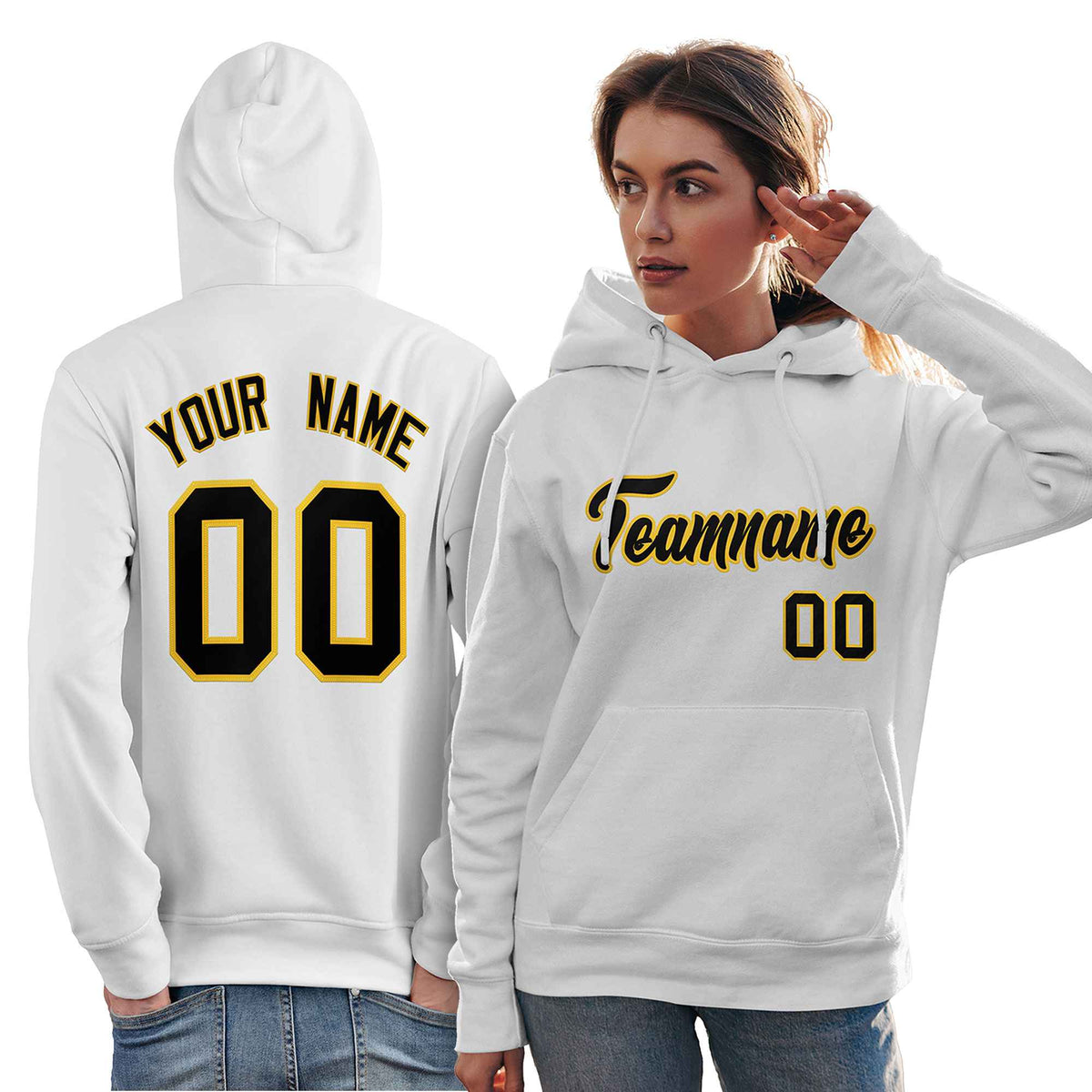 Custom White Gold-Black Classic Style Personalized Sport Pullover Hoodie| KXKSHOP