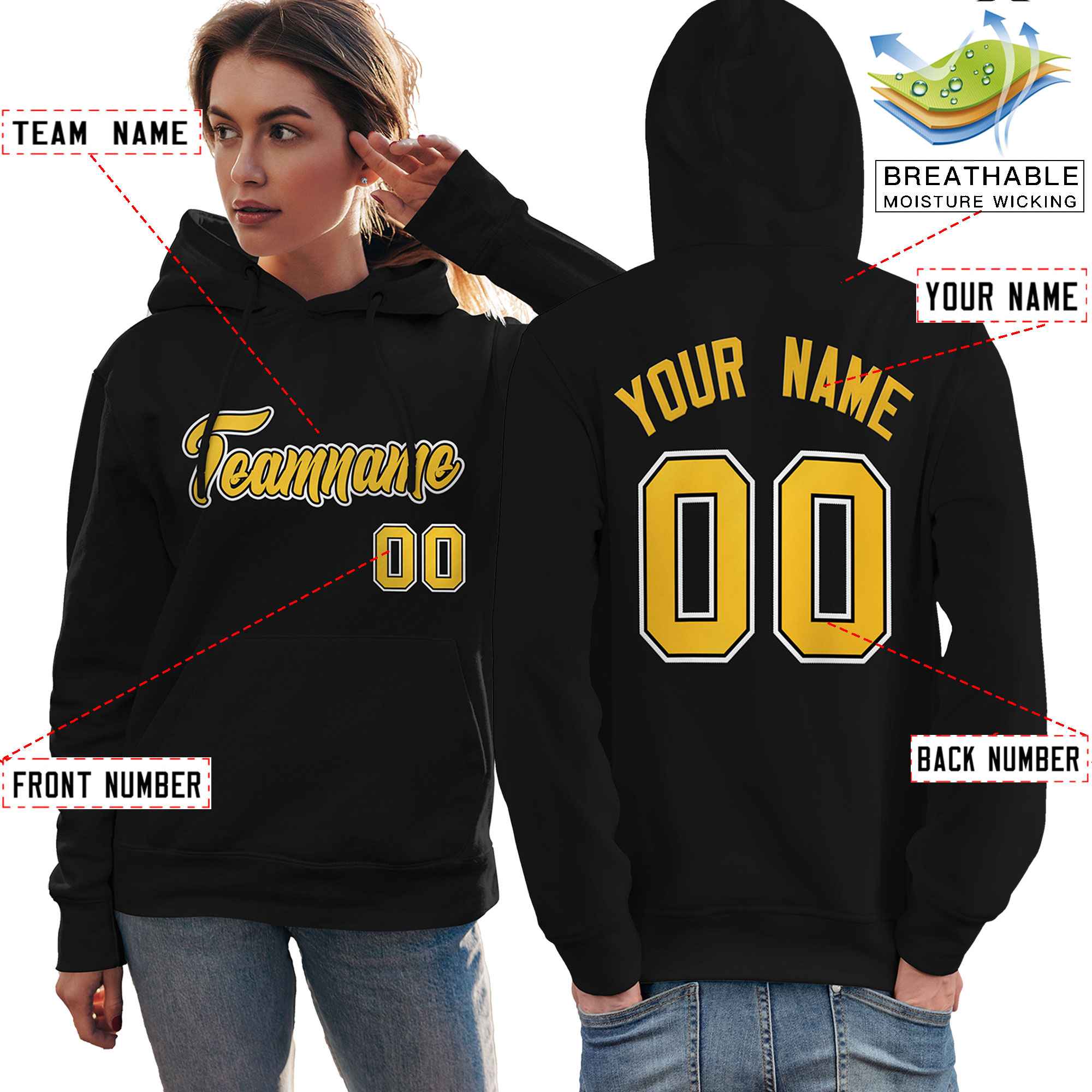 Custom Black Gold-White Classic Style Personalized Sport Pullover Hoodie| KXKSHOP