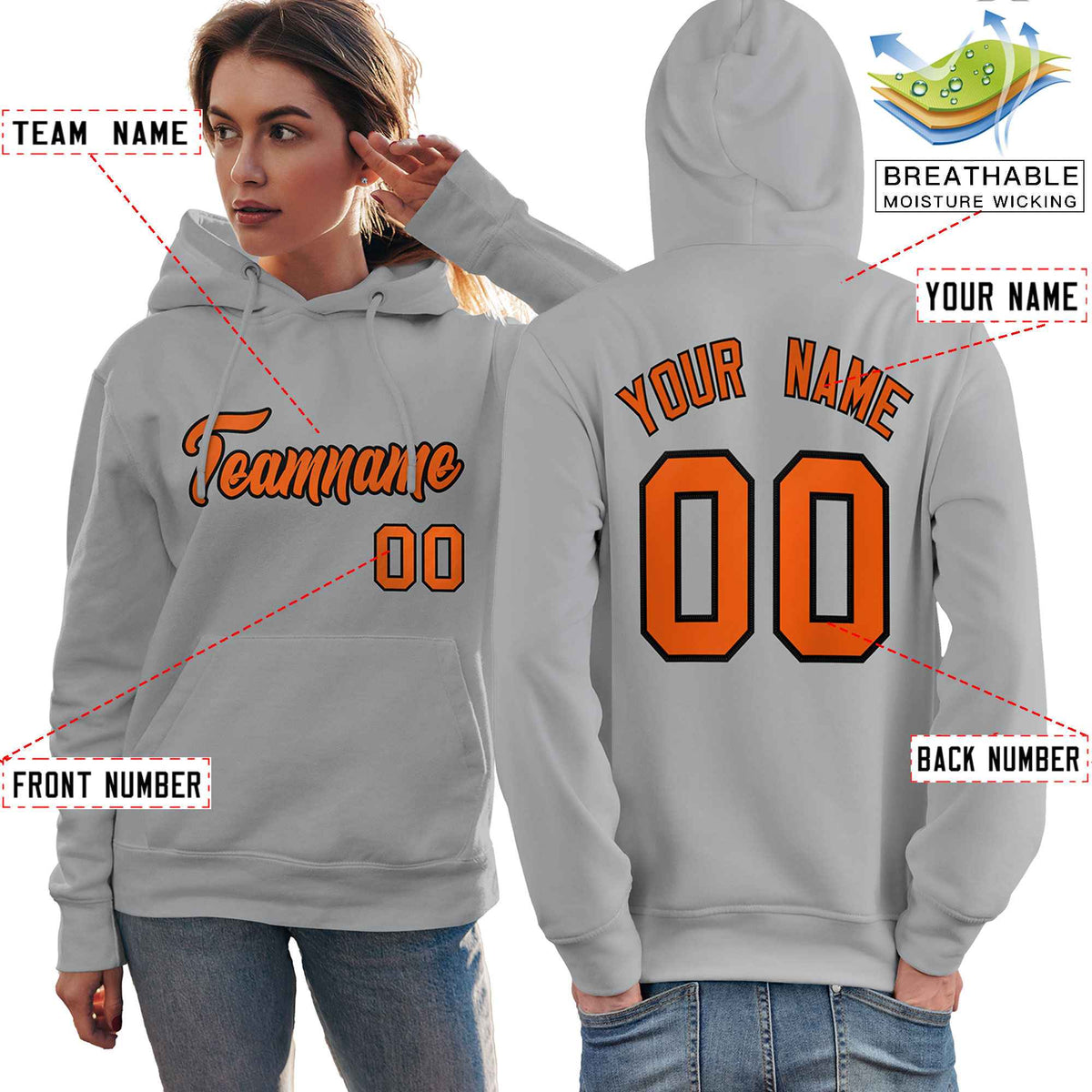 Custom Gray Orange-Black Classic Style Personalized Sport Pullover Hoodie| KXKSHOP