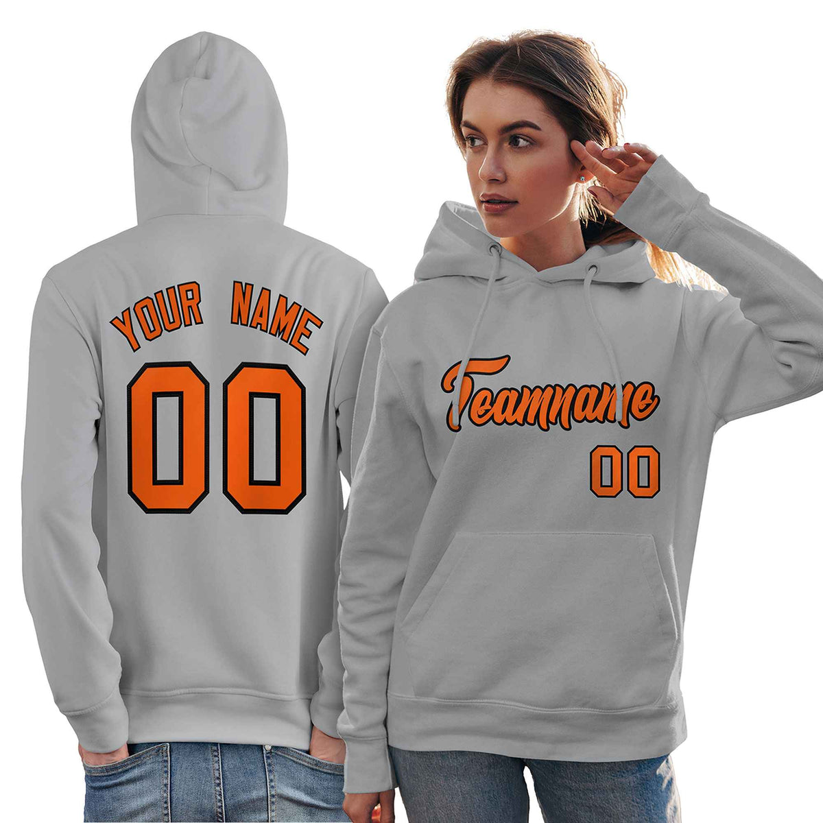 Custom Gray Orange-Black Classic Style Personalized Sport Pullover Hoodie| KXKSHOP