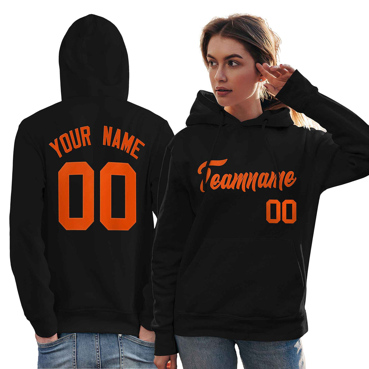 Custom Black Orange Classic Style Personalized Sport Pullover Hoodie| KXKSHOP