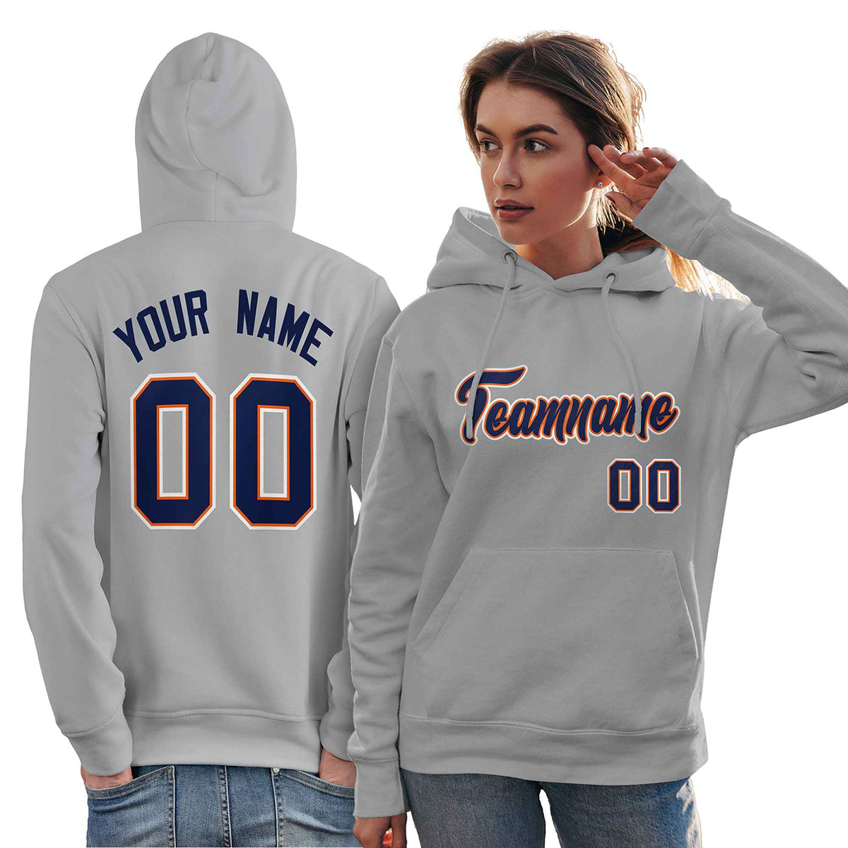 Custom Gray Royal-Orange Classic Style Personalized Sport Pullover Hoodie| KXKSHOP