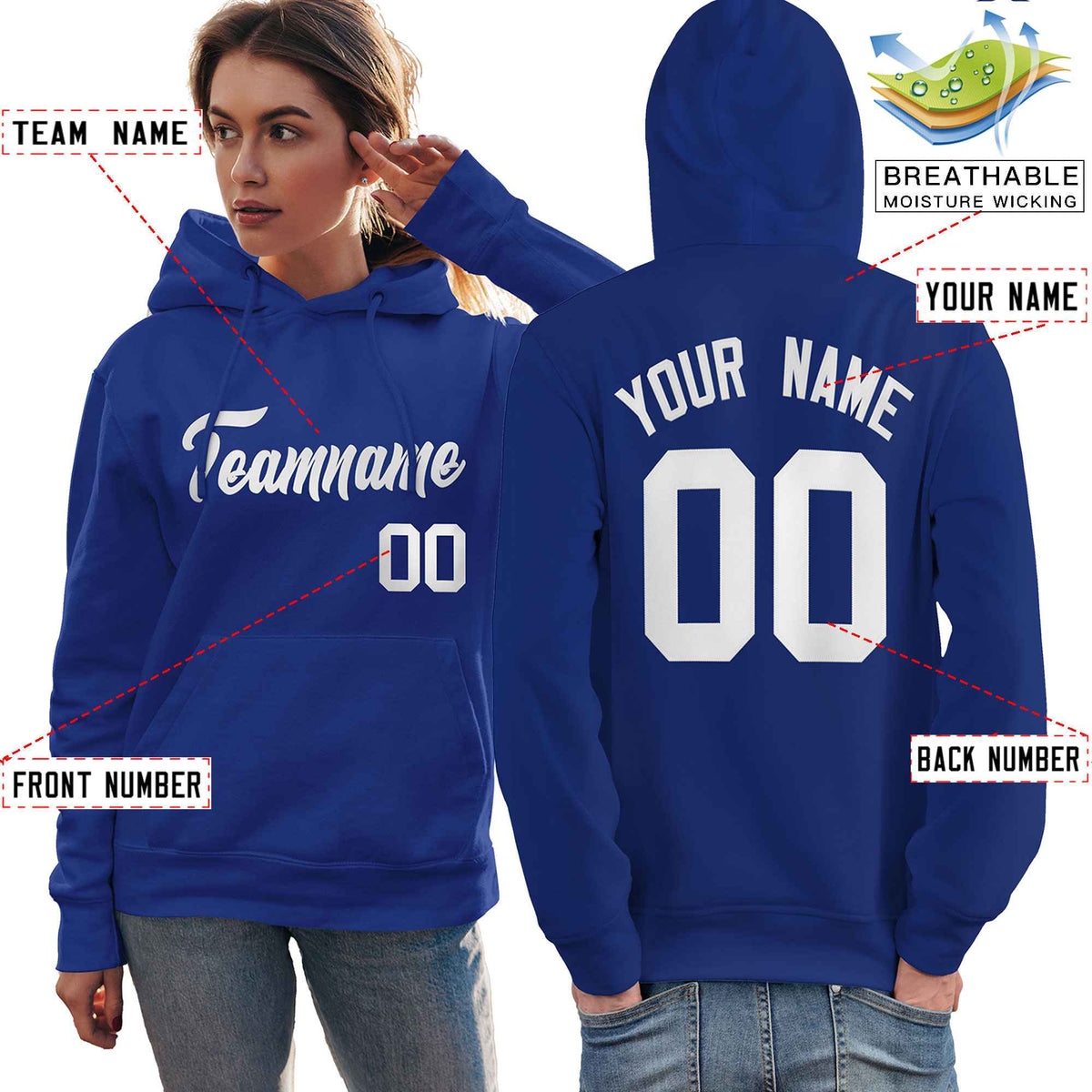 Custom Royal White Classic Style Personalized Sport Pullover Hoodie| KXKSHOP