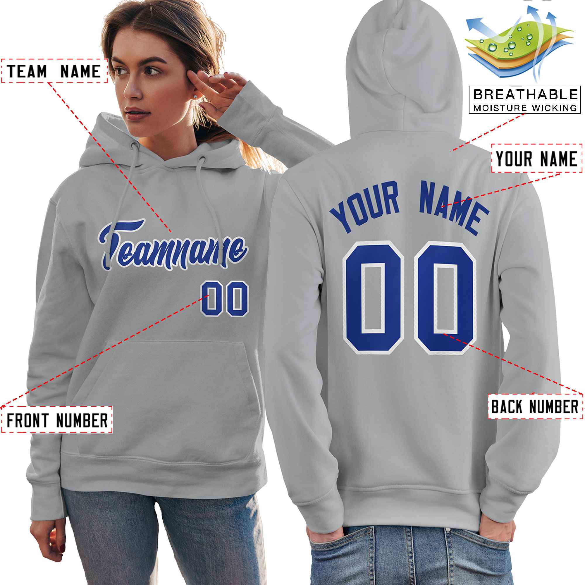 Custom Gray Royal-White Classic Style Personalized Sport Pullover Hoodie| KXKSHOP