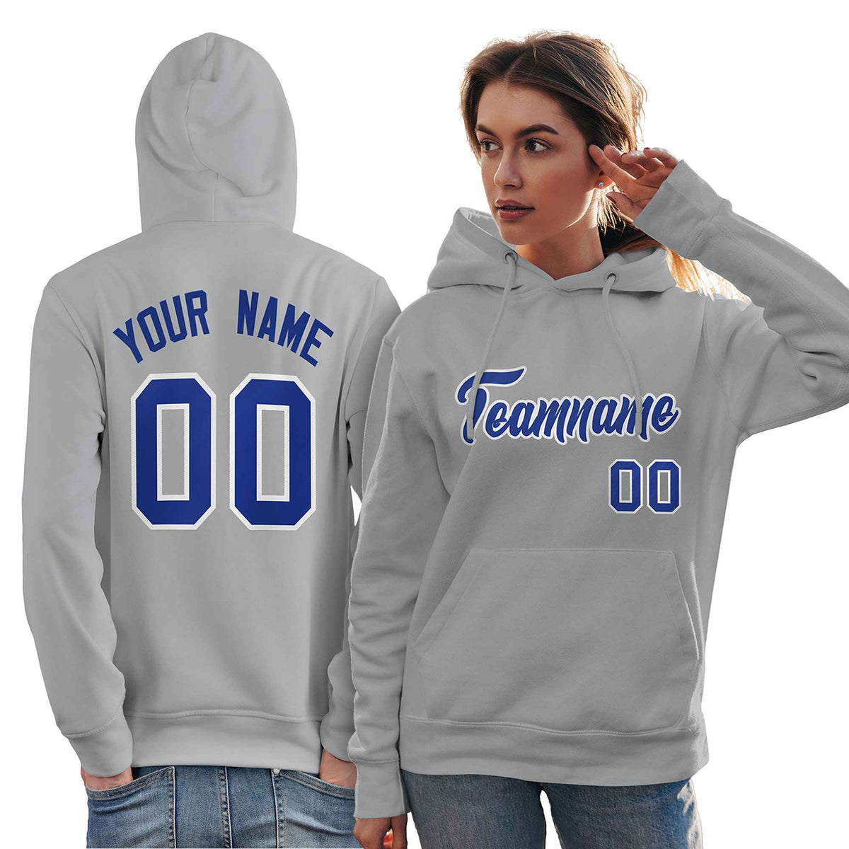 Custom Gray Royal-White Classic Style Personalized Sport Pullover Hoodie| KXKSHOP