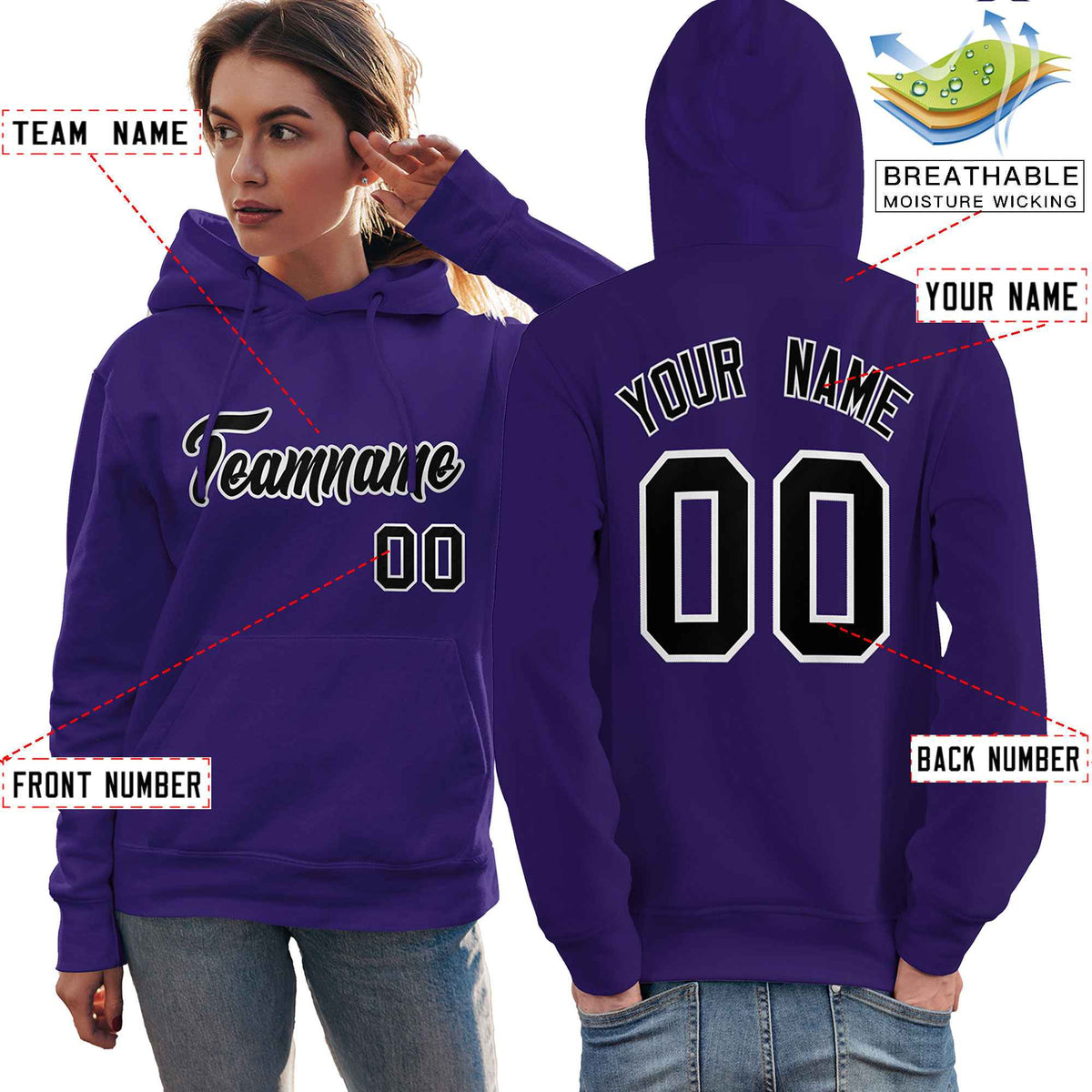 Custom Purple Black-White Classic Style Personalized Sport Pullover Hoodie| KXKSHOP