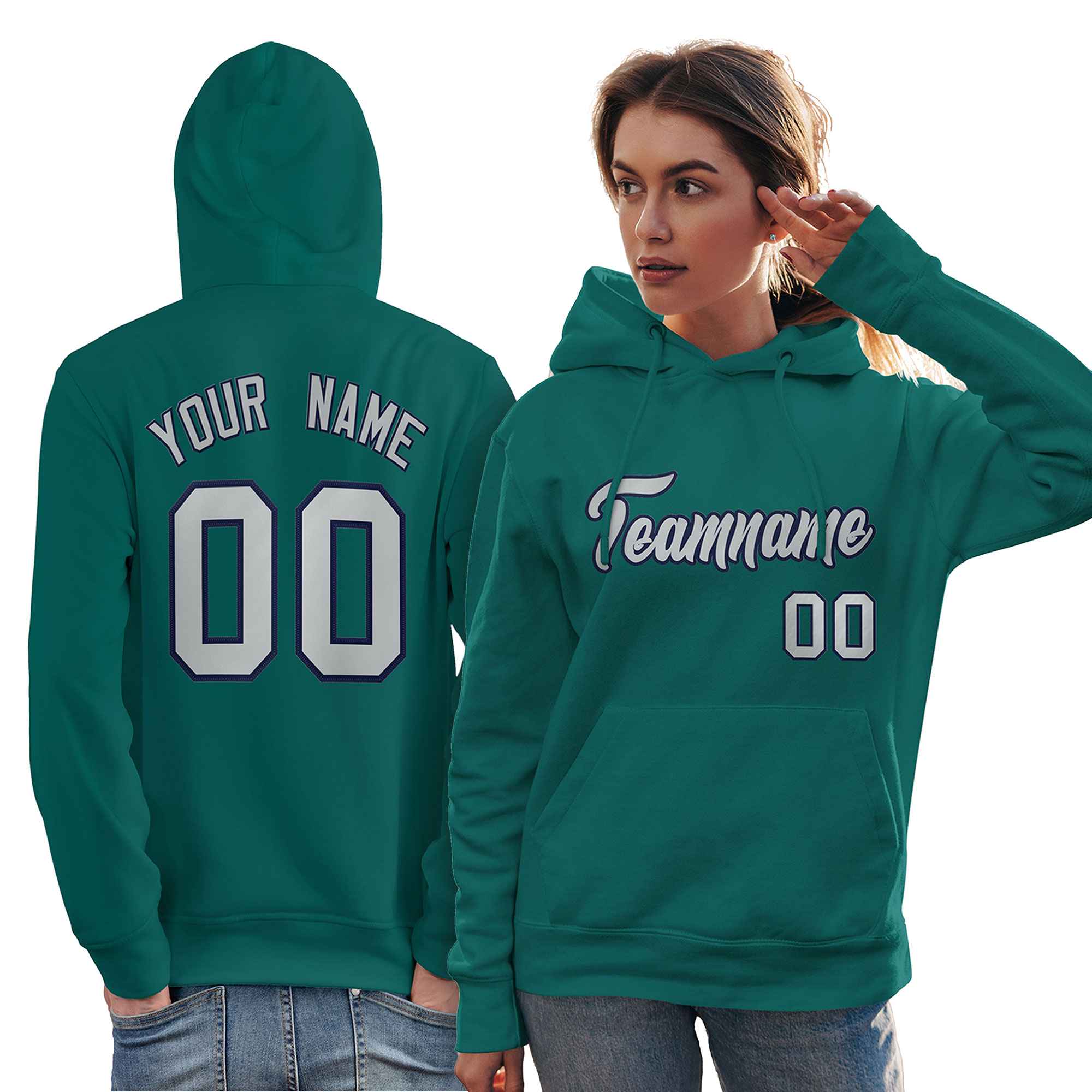 Custom Aqua Gray-Navy Classic Style Personalized Sport Pullover Hoodie| KXKSHOP