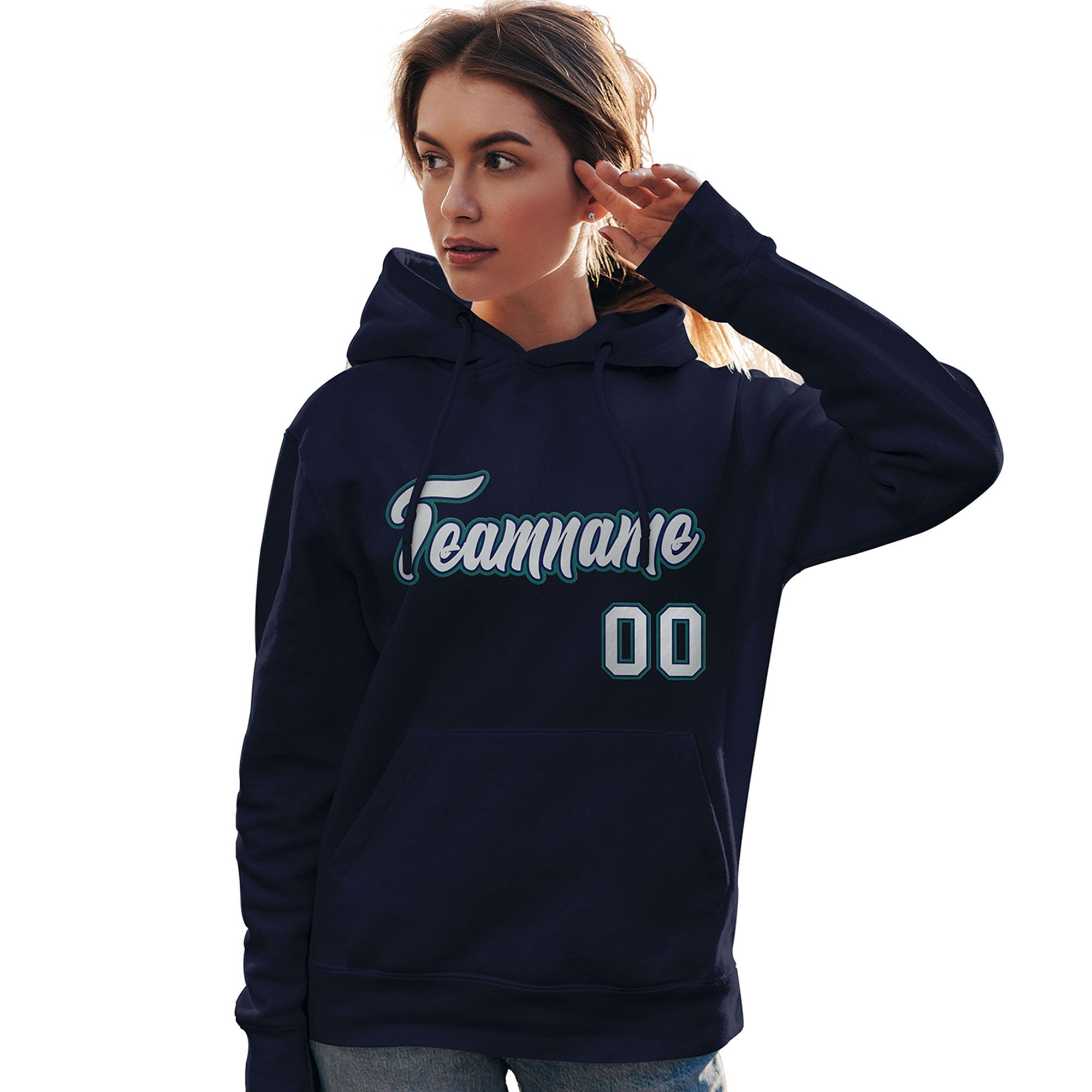 Custom Navy Gray-Aqua Classic Style Personalized Sport Pullover Hoodie| KXKSHOP