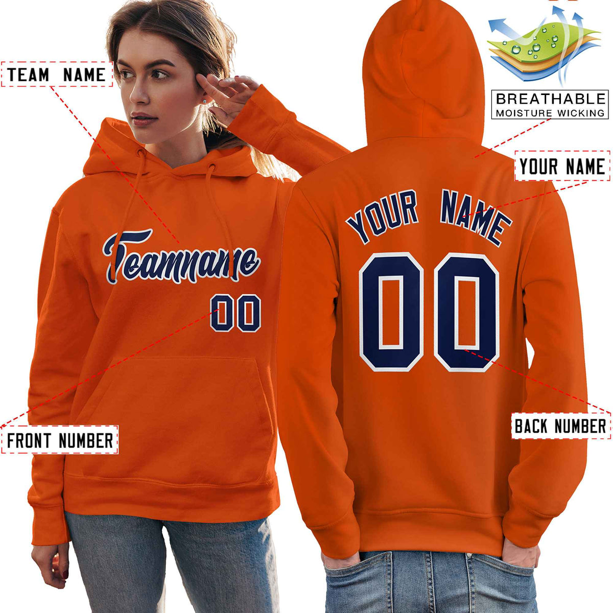 Custom Orange Royal-White Classic Style Personalized Sport Pullover Hoodie| KXKSHOP