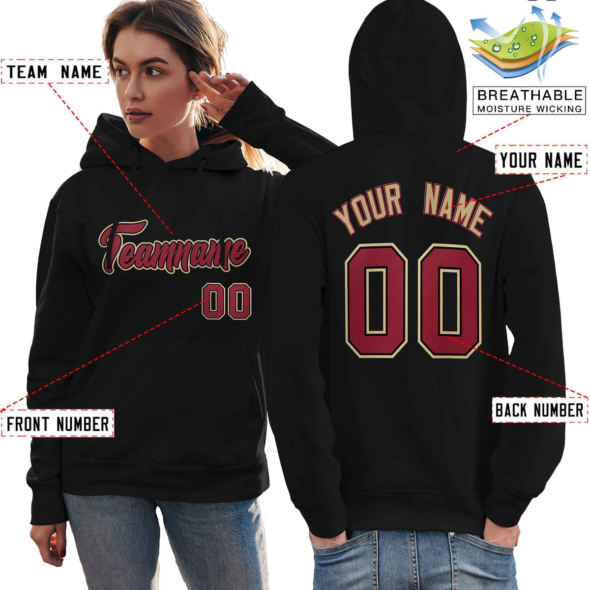 Custom Black Old Gold-Cardinal Classic Style Personalized Sport Pullover Hoodie| KXKSHOP