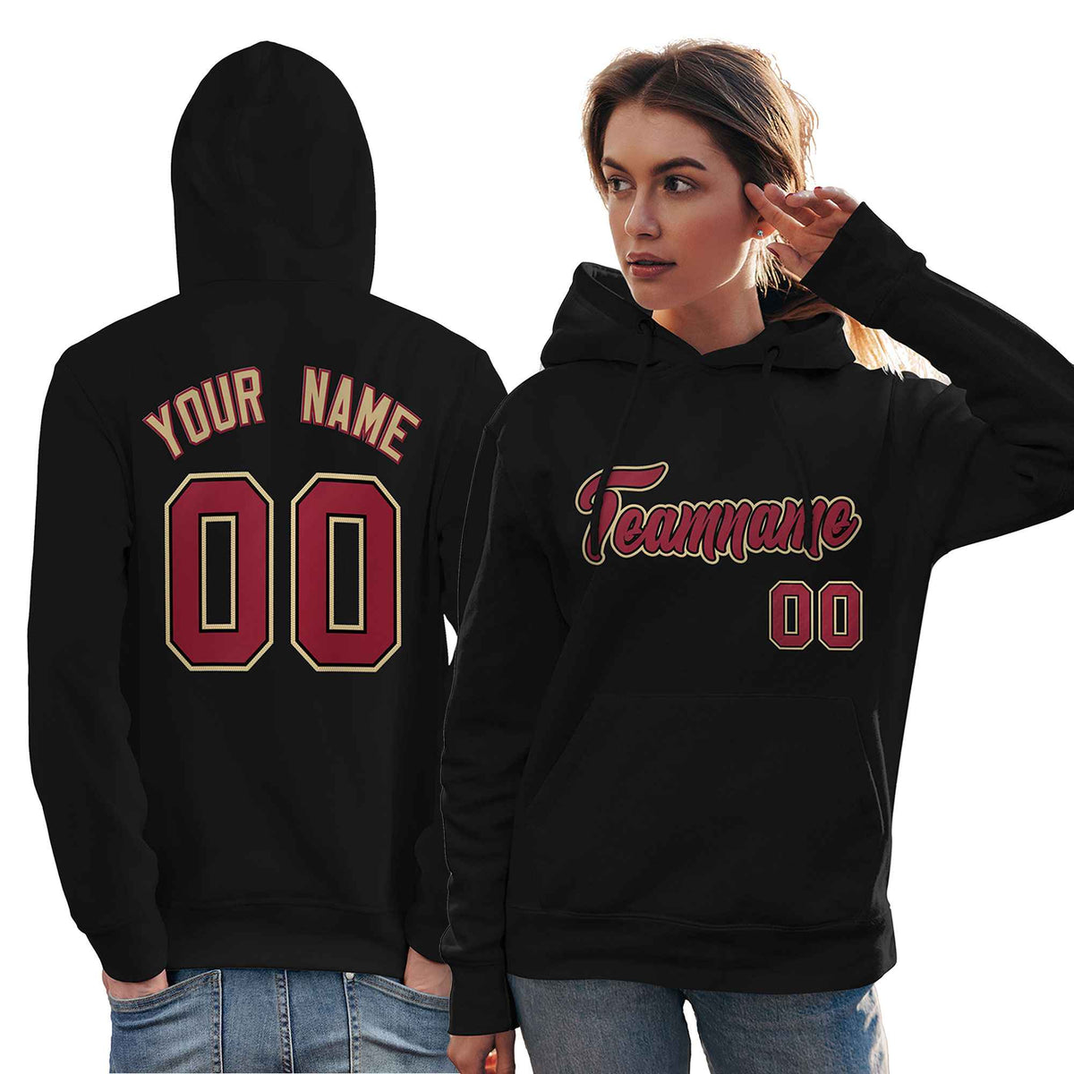 Custom Black Old Gold-Cardinal Classic Style Personalized Sport Pullover Hoodie| KXKSHOP