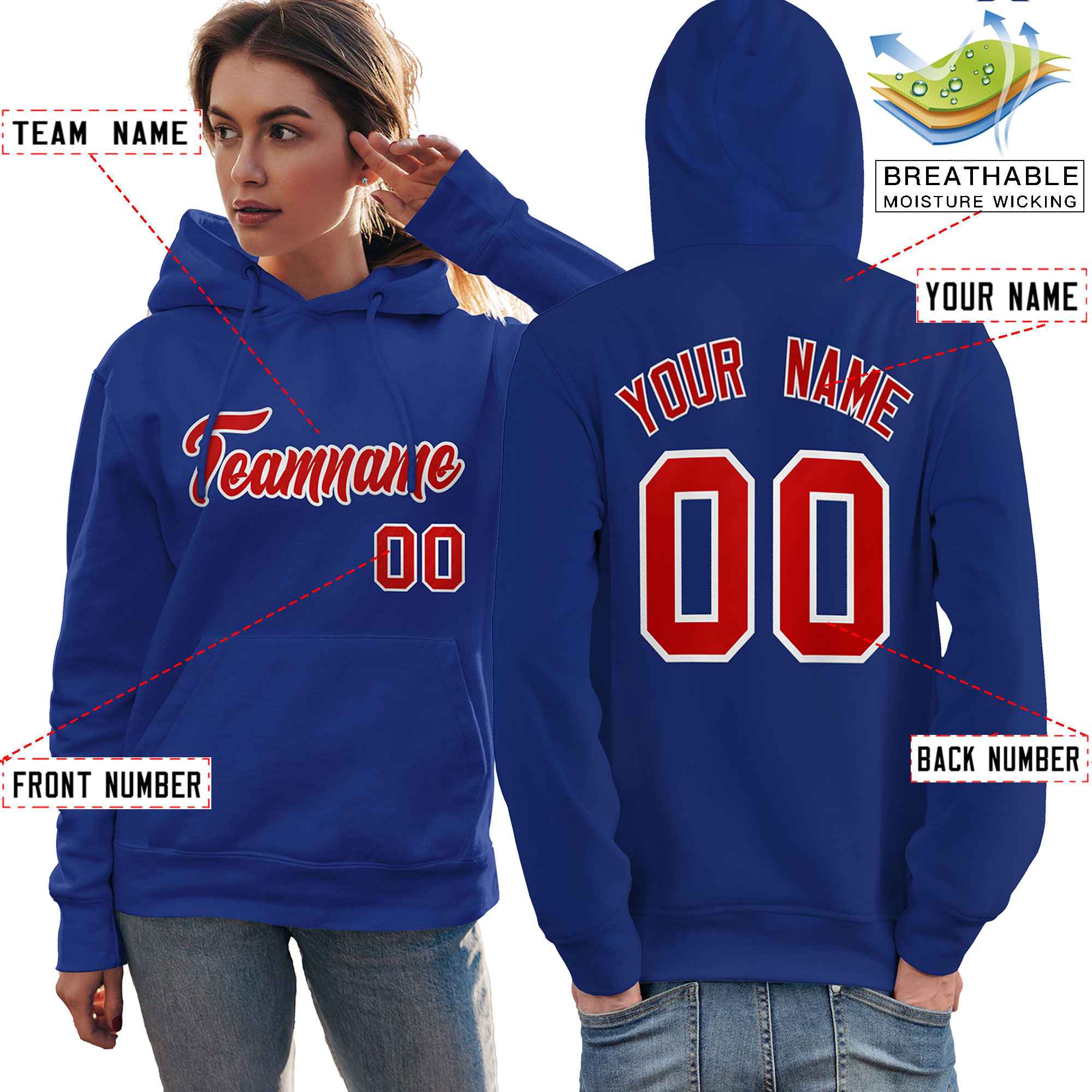Custom Royal Red-White Classic Style Personalized Sport Pullover Hoodie| KXKSHOP