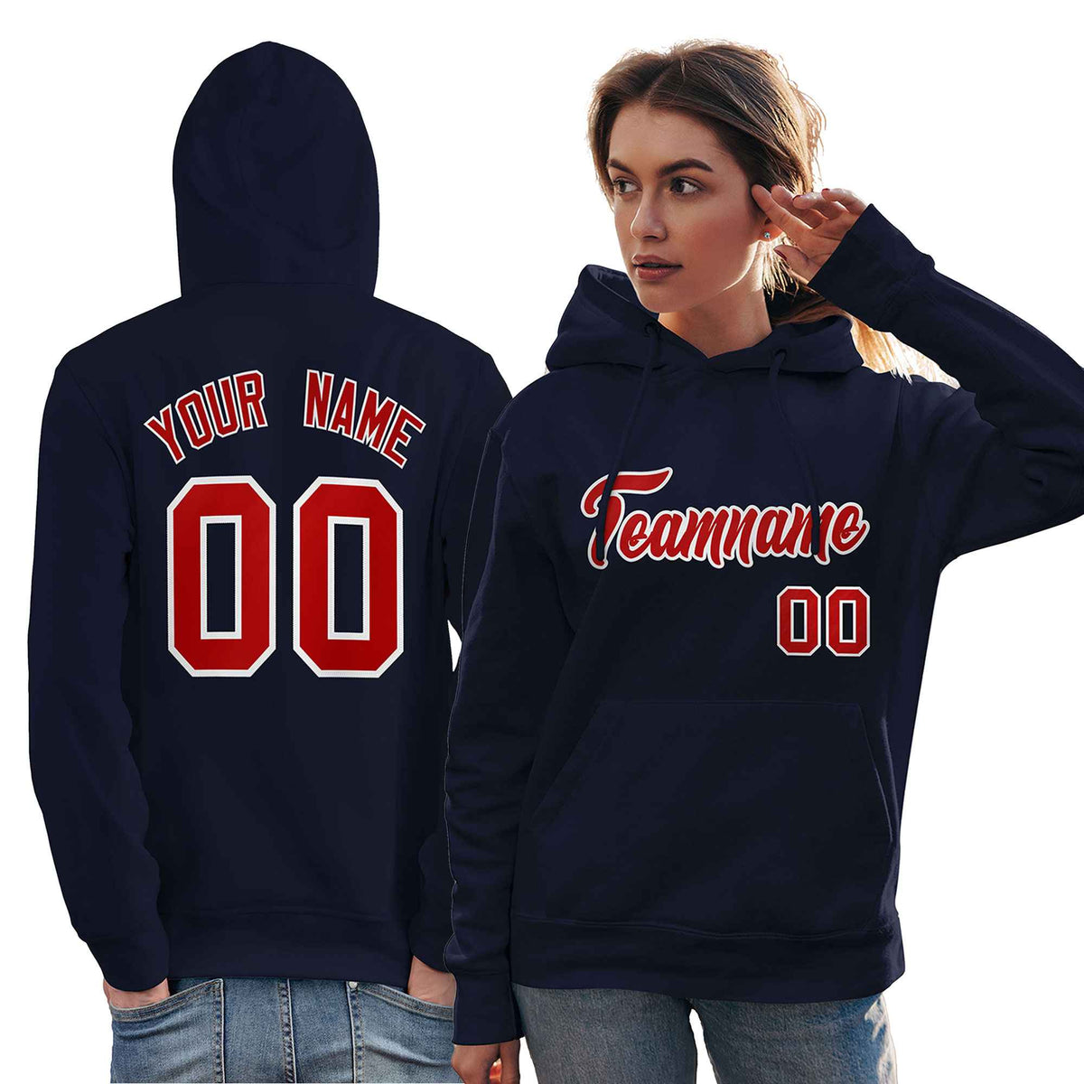 Custom Navy Red-White Classic Style Personalized Sport Pullover Hoodie| KXKSHOP