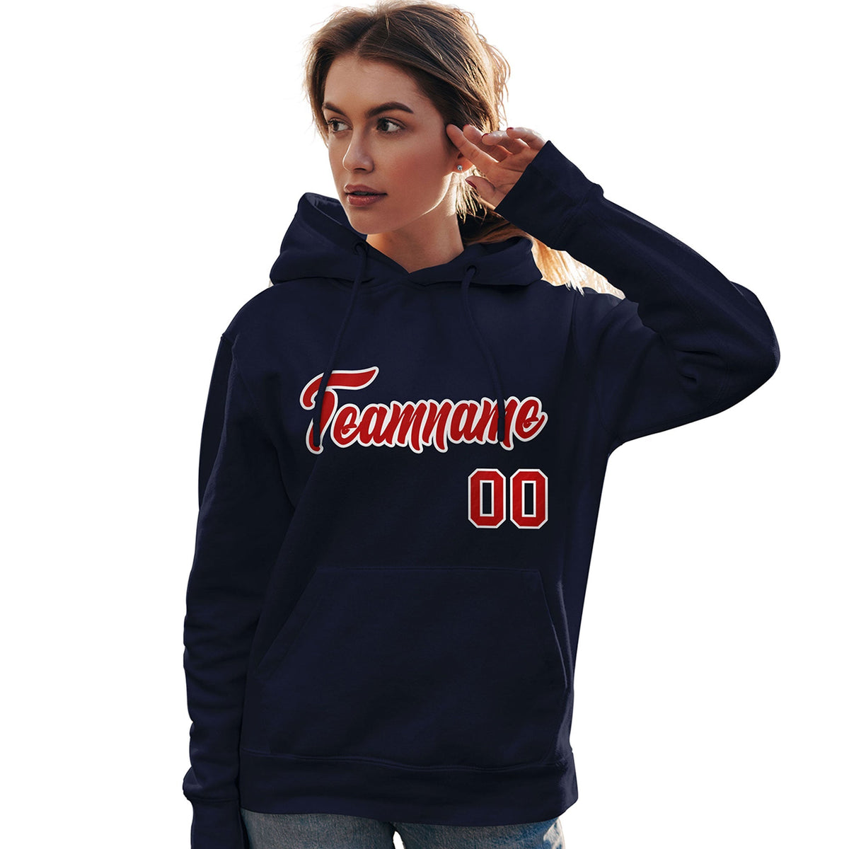 Custom Navy Red-White Classic Style Personalized Sport Pullover Hoodie| KXKSHOP