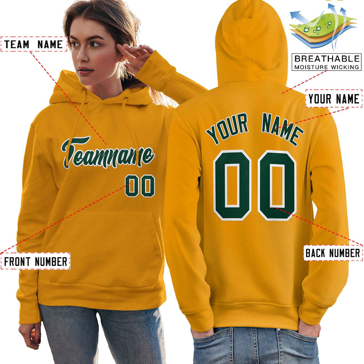Custom Gold Kelly Green-White Classic Style Personalized Sport Pullover Hoodie| KXKSHOP