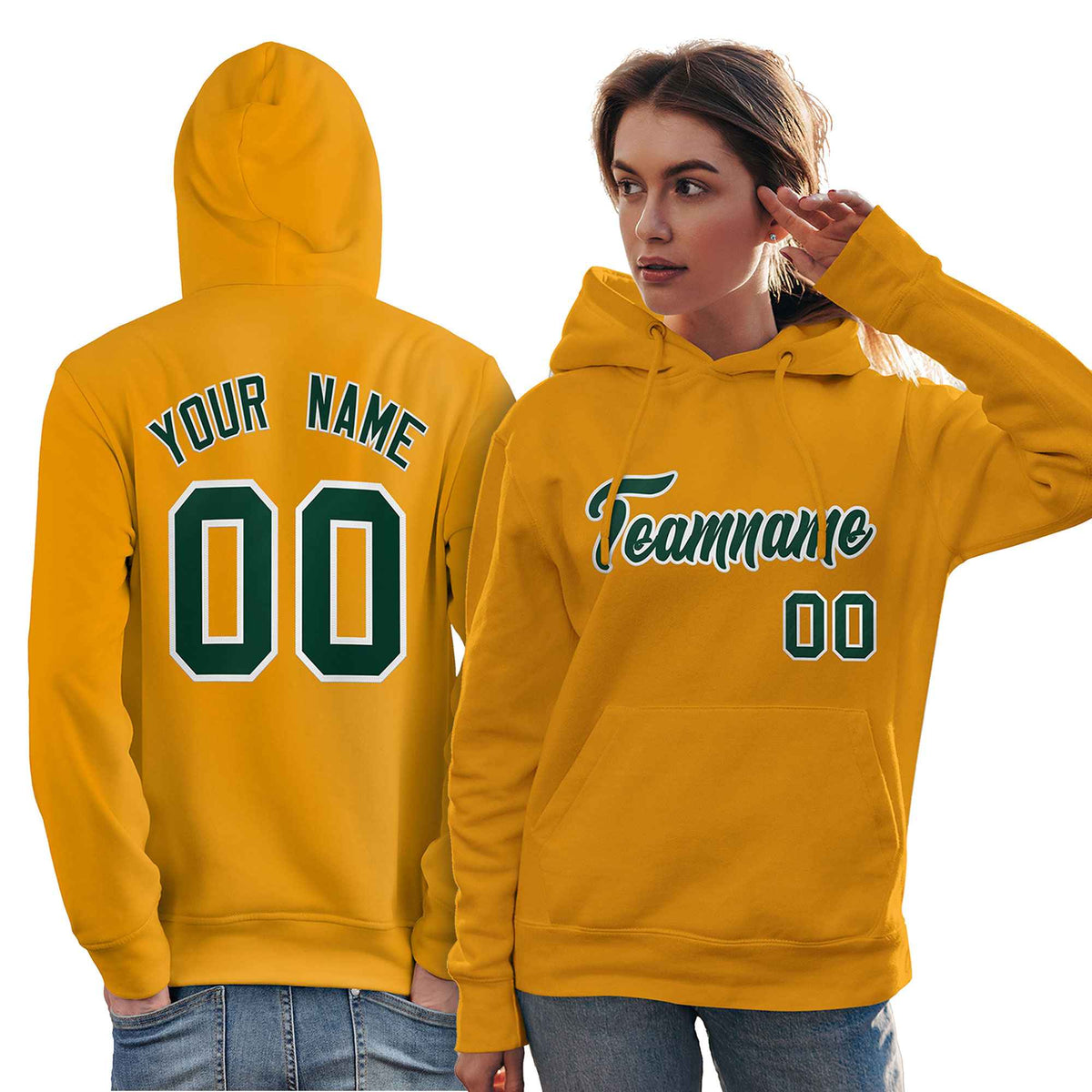 Custom Gold Kelly Green-White Classic Style Personalized Sport Pullover Hoodie| KXKSHOP