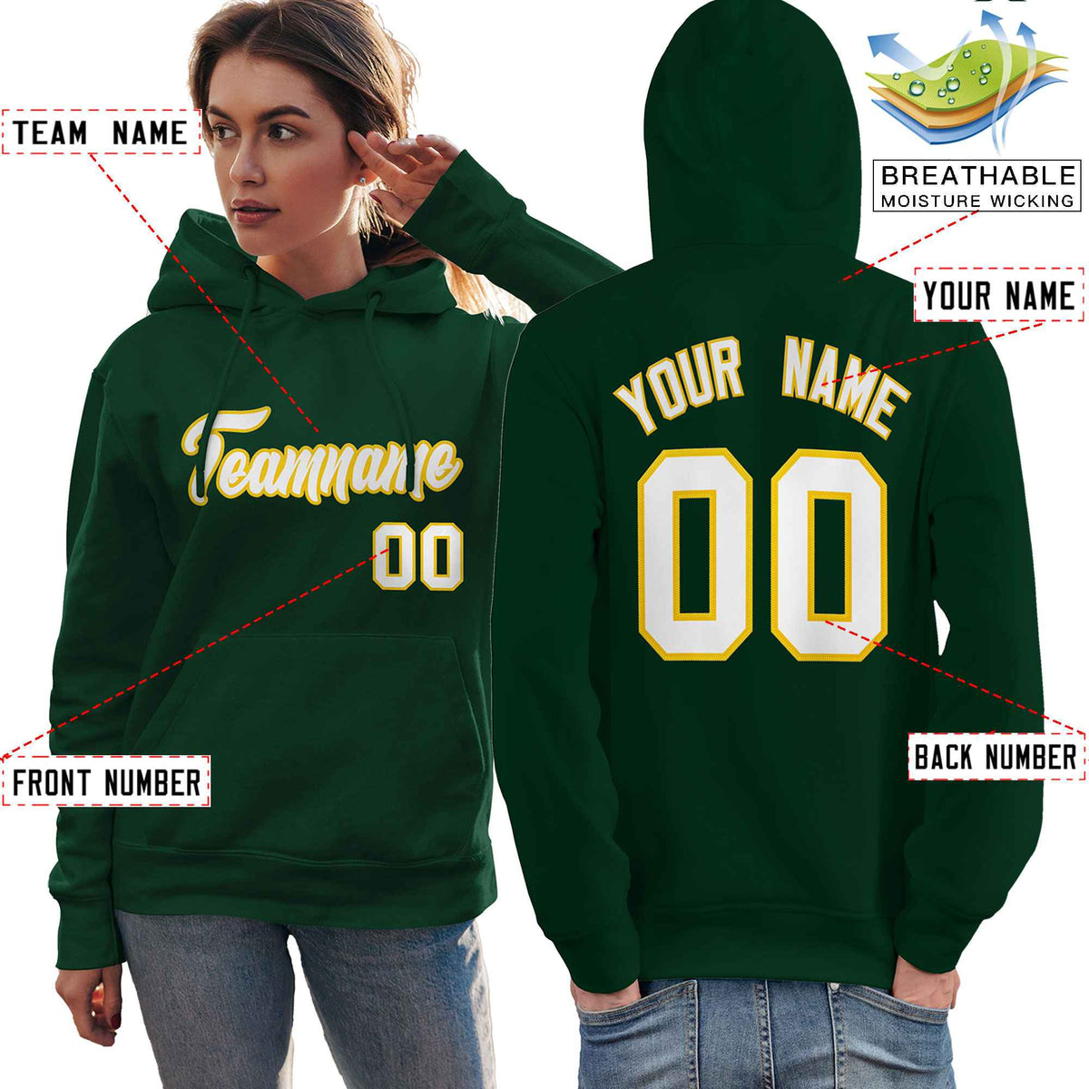 Custom Green White-Gold Classic Style Personalized Sport Pullover Hoodie| KXKSHOP