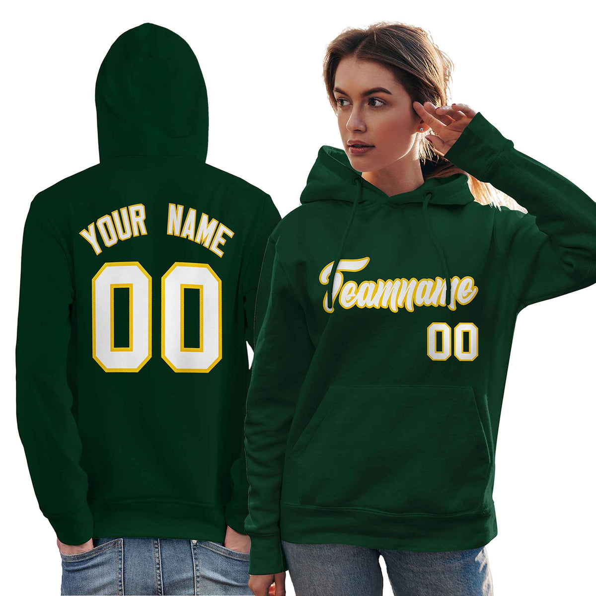 Custom Green White-Gold Classic Style Personalized Sport Pullover Hoodie| KXKSHOP