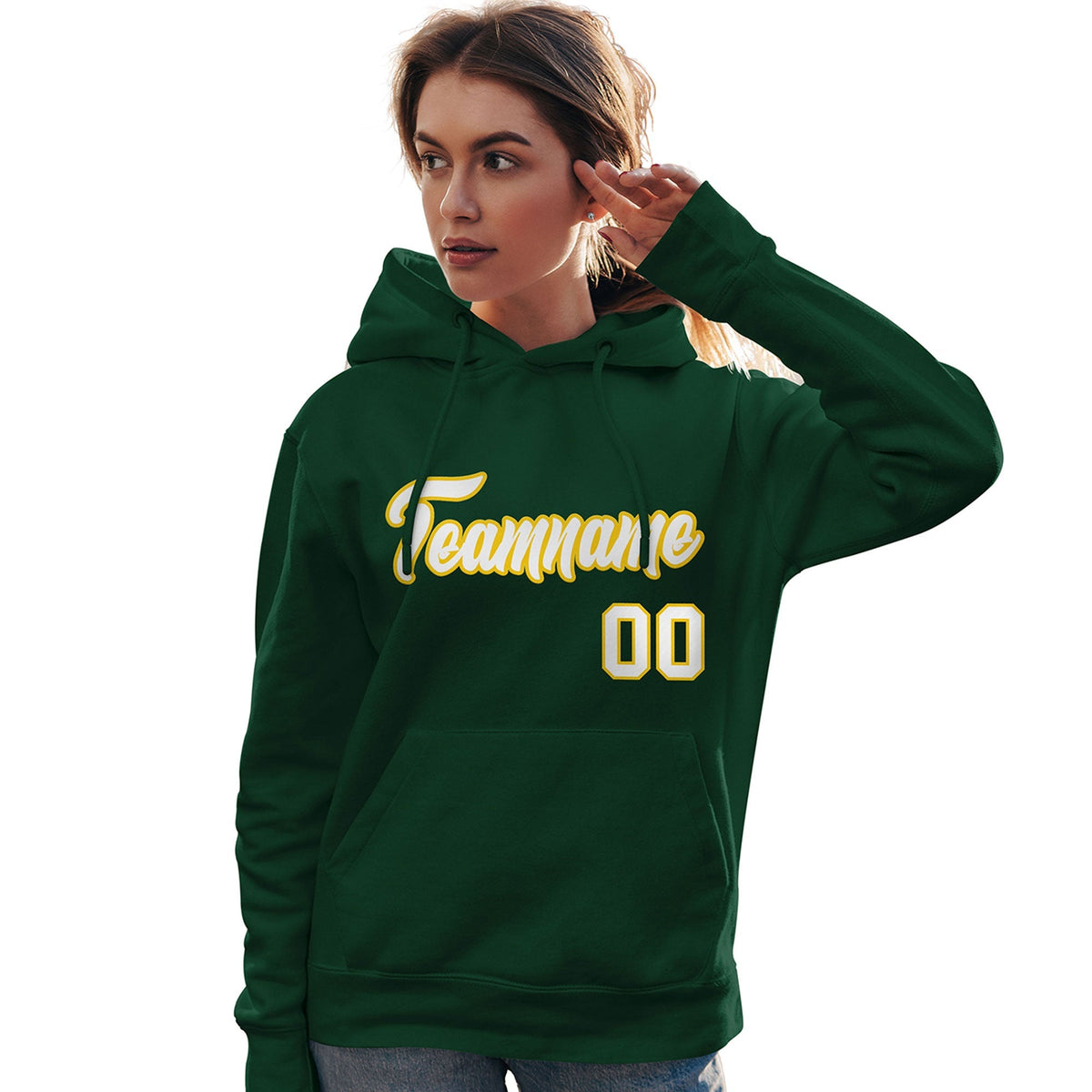 Custom Green White-Gold Classic Style Personalized Sport Pullover Hoodie| KXKSHOP