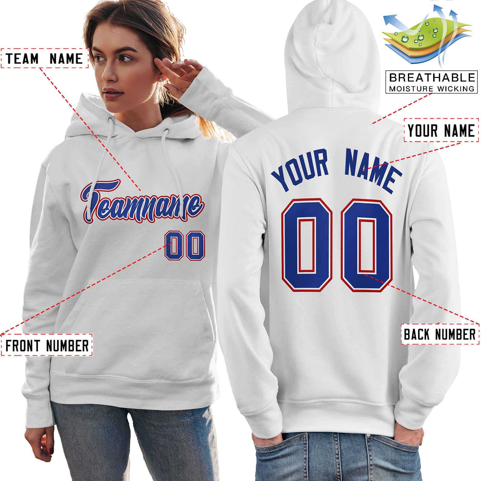Custom White Royal-Red Classic Style Personalized Sport Pullover Hoodie| KXKSHOP