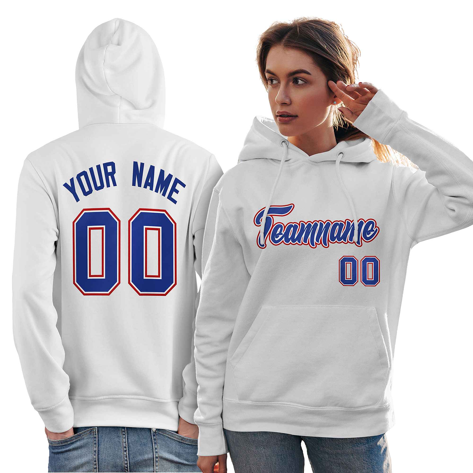 Custom White Royal-Red Classic Style Personalized Sport Pullover Hoodie| KXKSHOP