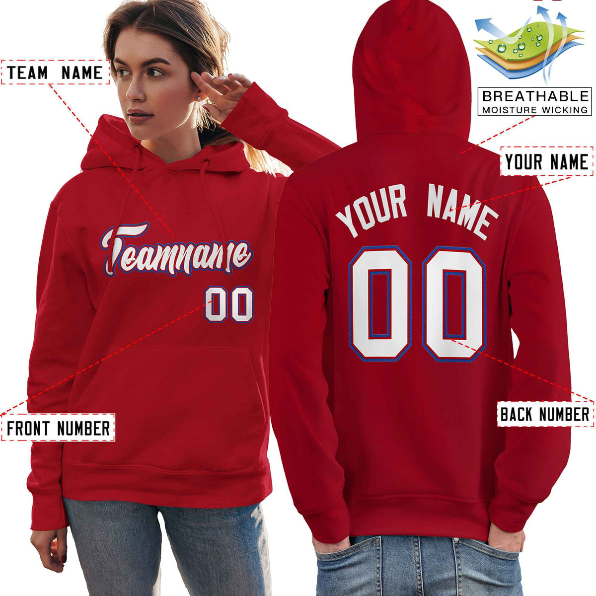 Custom Red White-Royal Classic Style Personalized Sport Pullover Hoodie| KXKSHOP