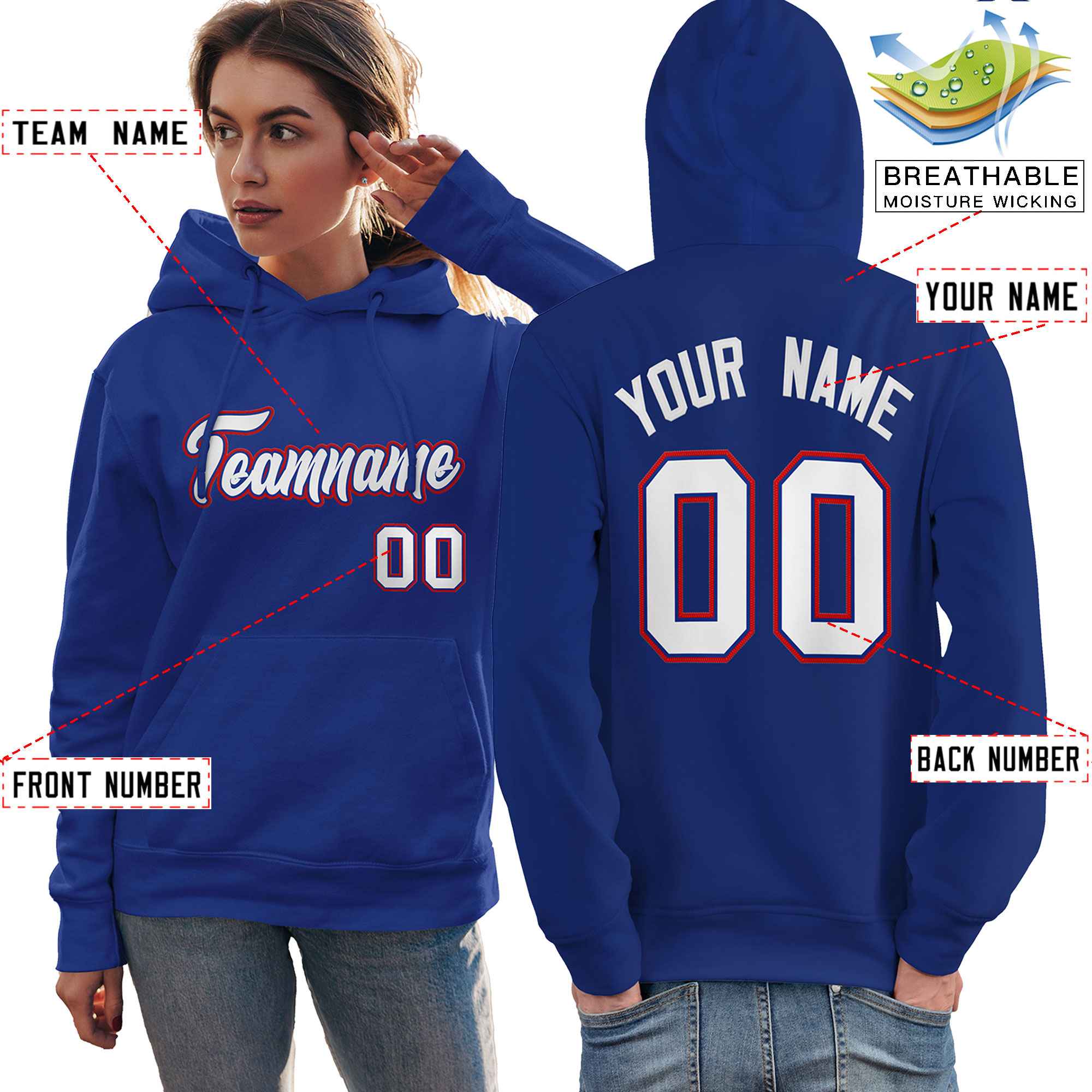 Custom Royal White-Red Classic Style Personalized Sport Pullover Hoodie| KXKSHOP