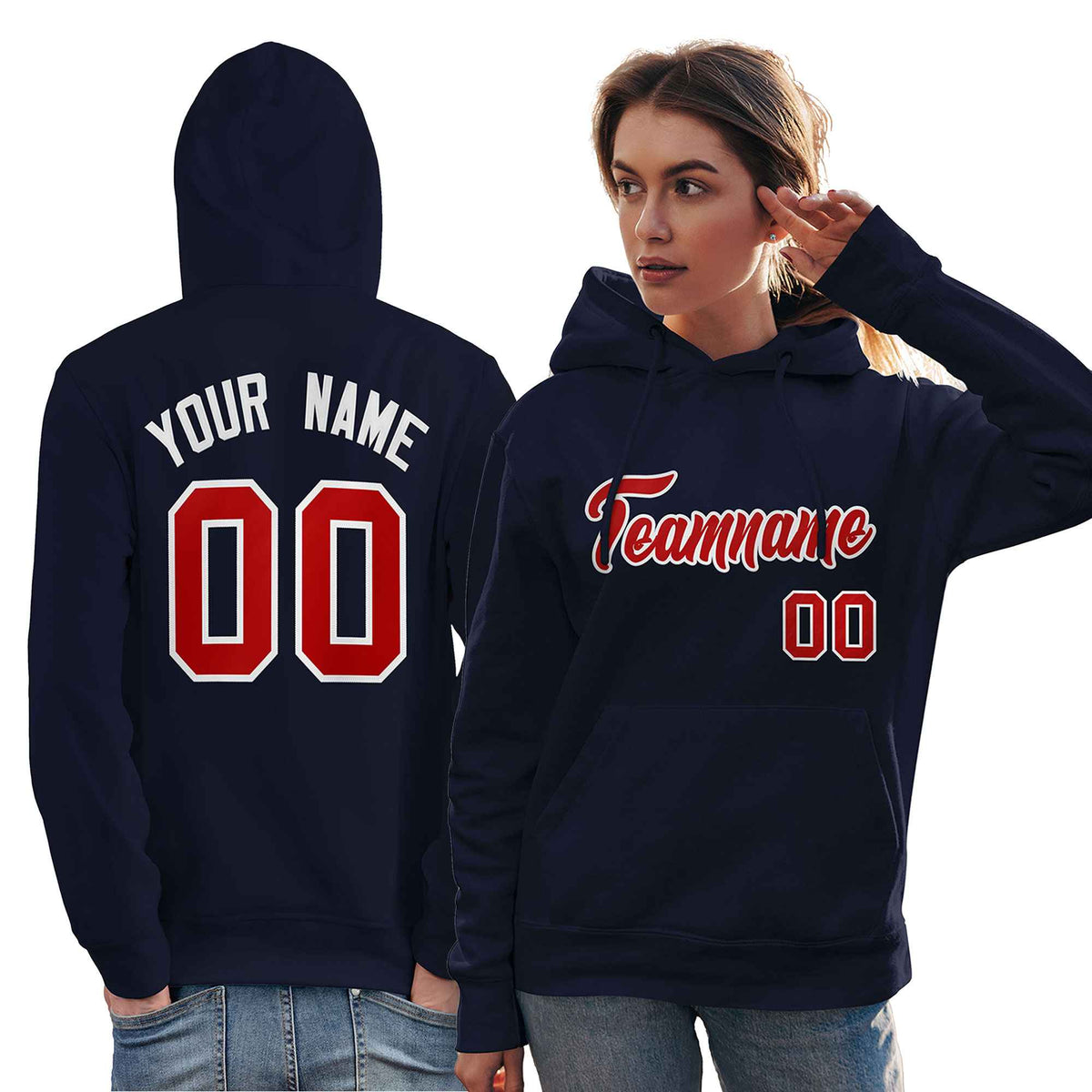 Custom Navy Red-White Classic Style Personalized Sport Pullover Hoodie| KXKSHOP