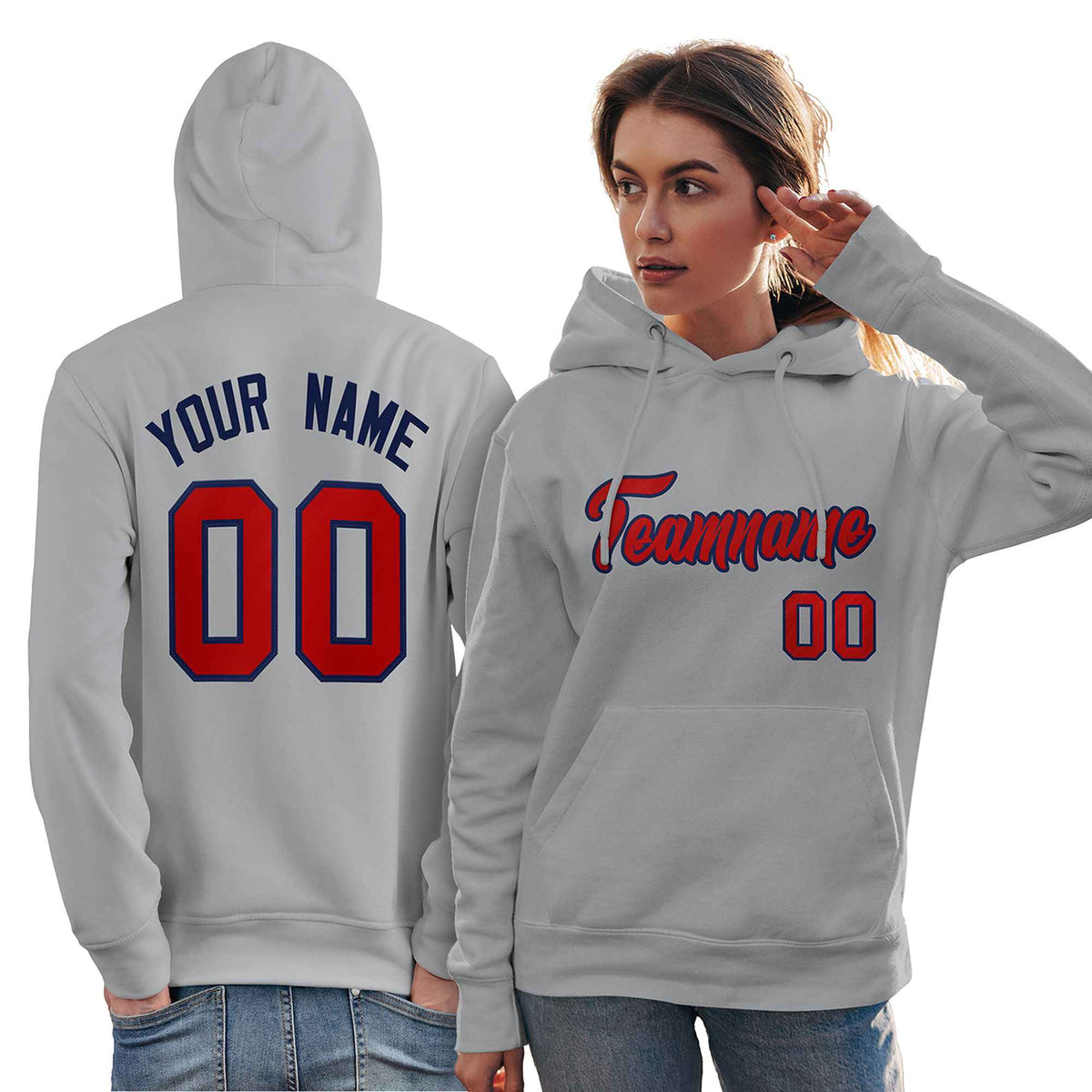 Custom Gray Red-Royal Classic Style Personalized Sport Pullover Hoodie| KXKSHOP