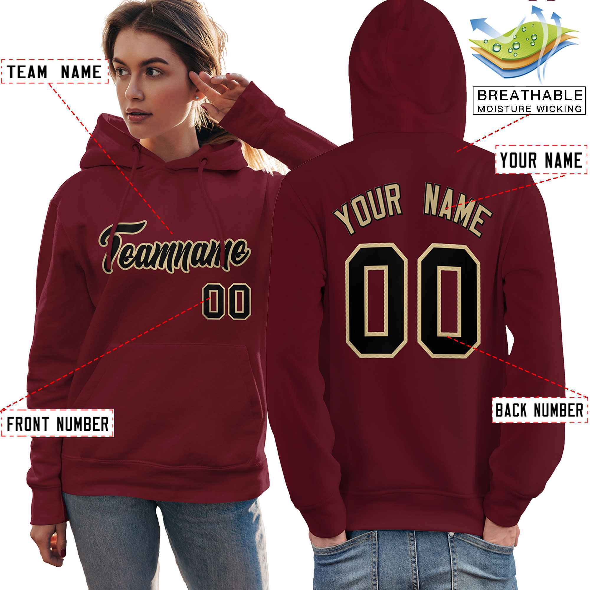 Custom Cardinal Black-Old Gold Classic Style Personalized Sport Pullover Hoodie| KXKSHOP