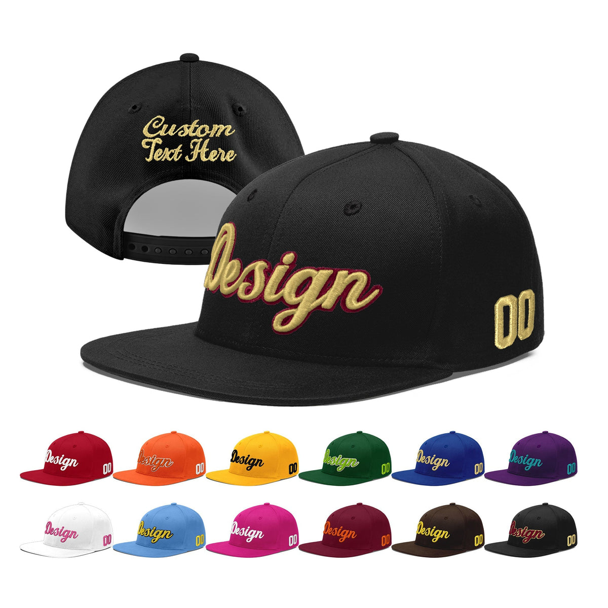 Custom Black 3D Puff Embroidery Flat Embroidery Casual Sport Baseball Cap
