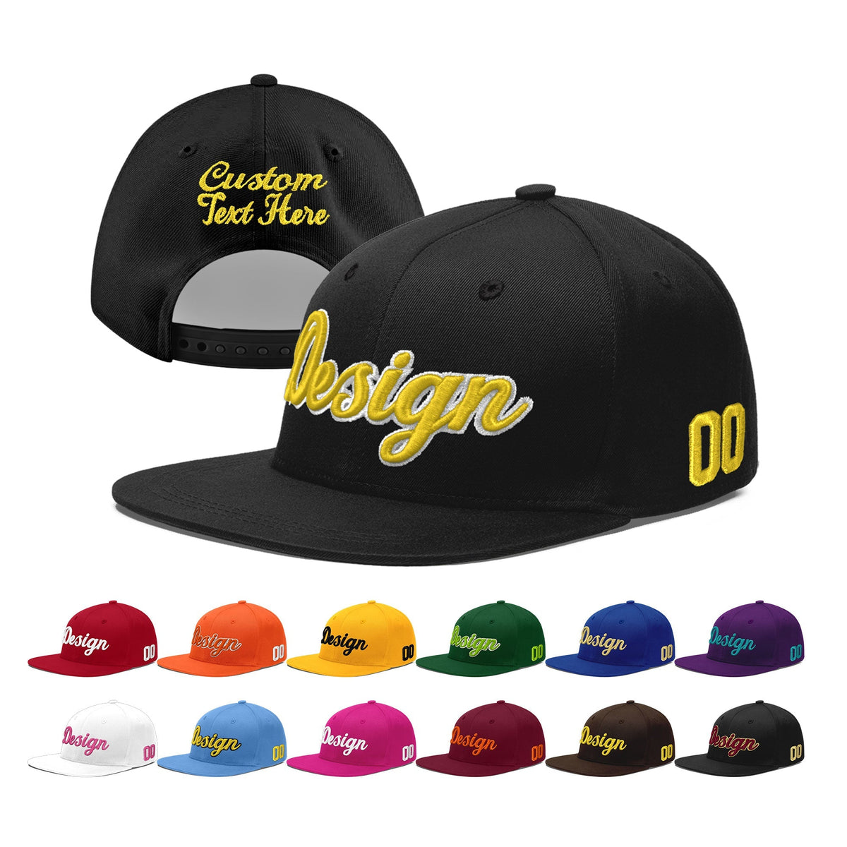 Custom Black 3D Puff Embroidery Flat Embroidery Casual Sport Baseball Cap