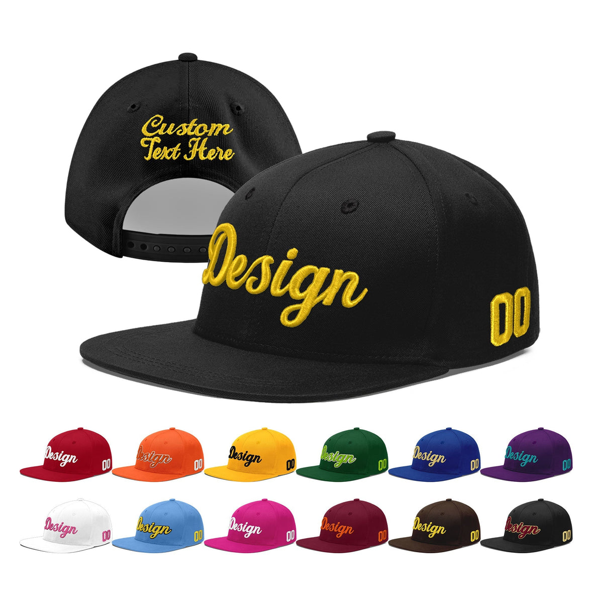 Custom Black 3D Puff Embroidery Flat Embroidery Casual Sport Baseball Cap