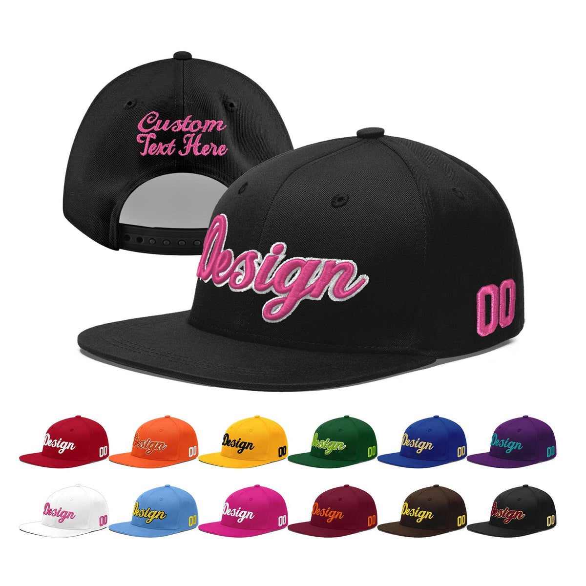 Custom Black 3D Puff Embroidery Flat Embroidery Casual Sport Baseball Cap