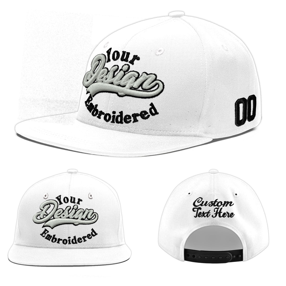 Custom White 3D Puff Embroidery Flat Embroidery Casual Sport Baseball Cap