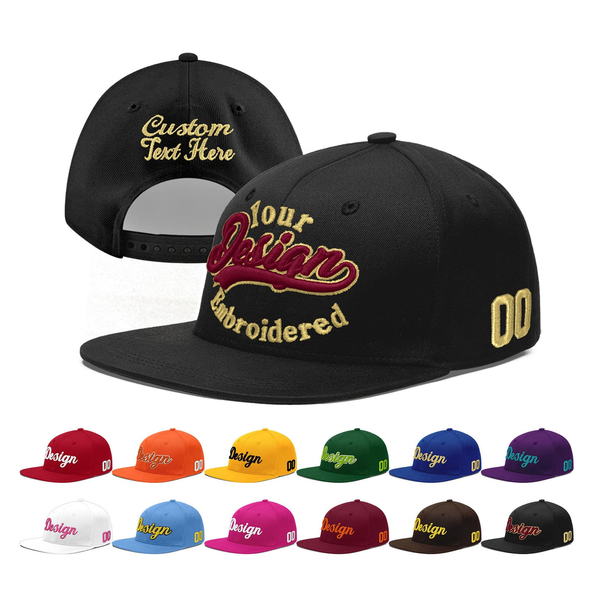 Custom Black 3D Puff Embroidery Flat Embroidery Casual Sport Baseball Cap