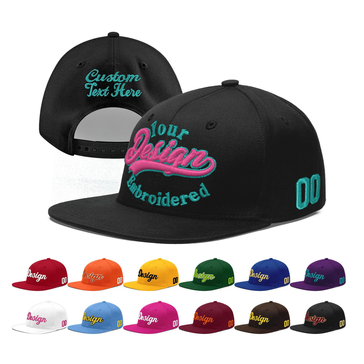 Custom Black 3D Puff Embroidery Flat Embroidery Casual Sport Baseball Cap