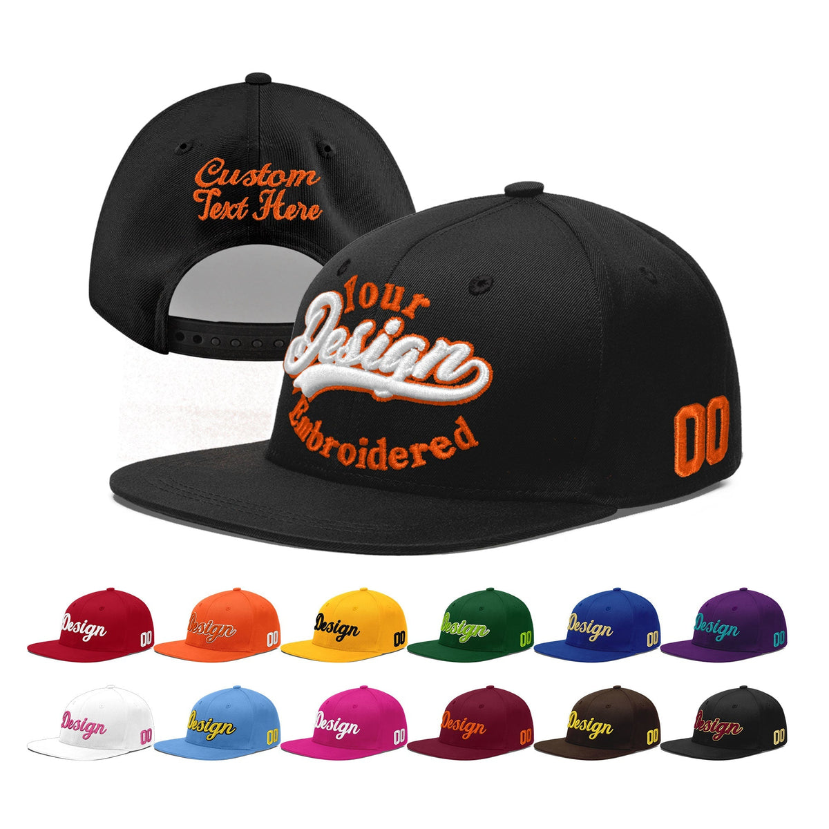 Custom Black 3D Puff Embroidery Flat Embroidery Casual Sport Baseball Cap