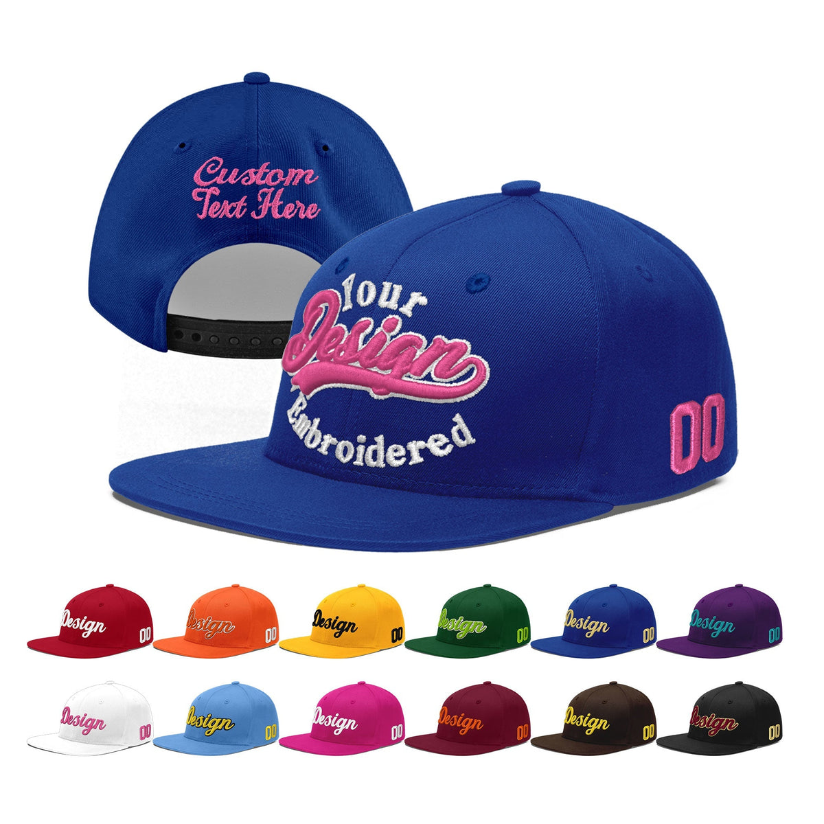 Custom Royal 3D Puff Embroidery Flat Embroidery Casual Sport Baseball Cap