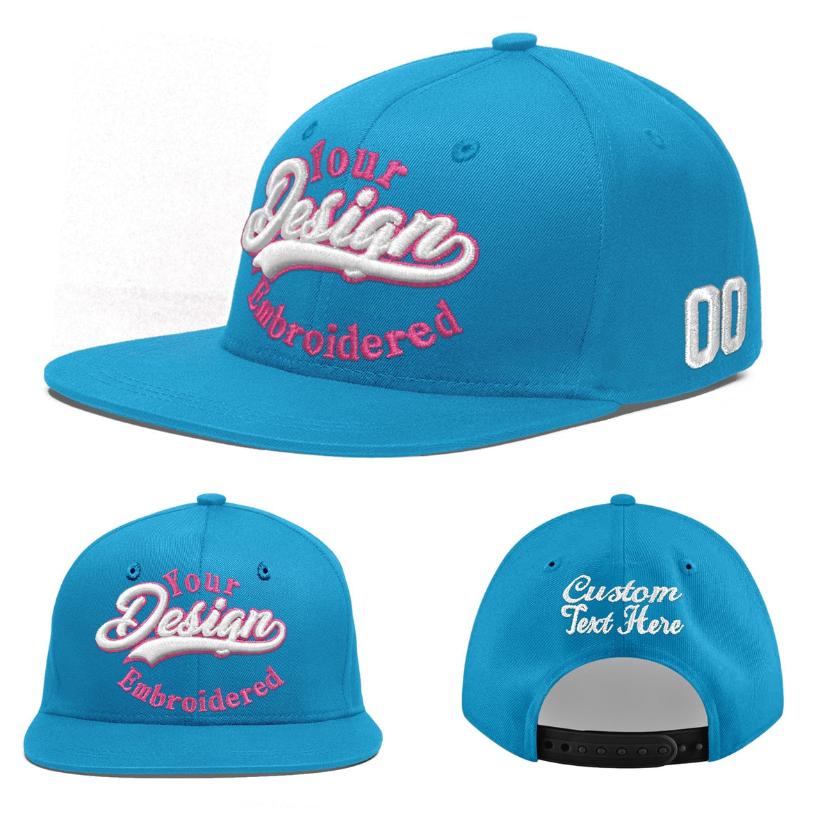 Custom Light Blue 3D Puff Embroidery Flat Embroidery Casual Sport Baseball Cap