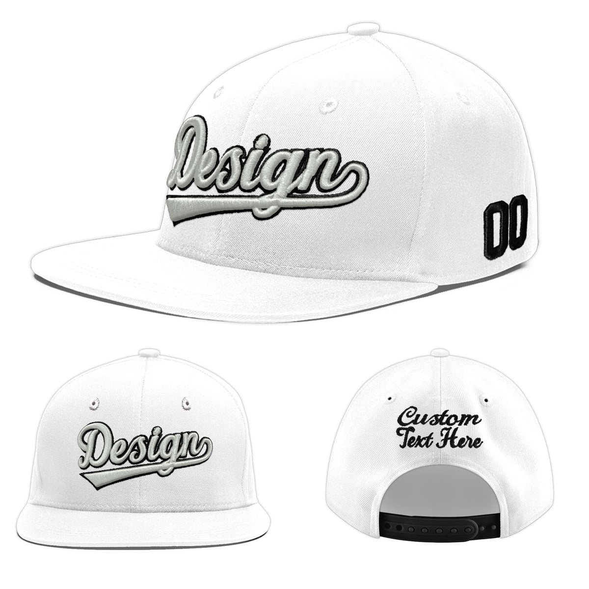 Custom White 3D Puff Embroidery Flat Embroidery Casual Sport Baseball Cap