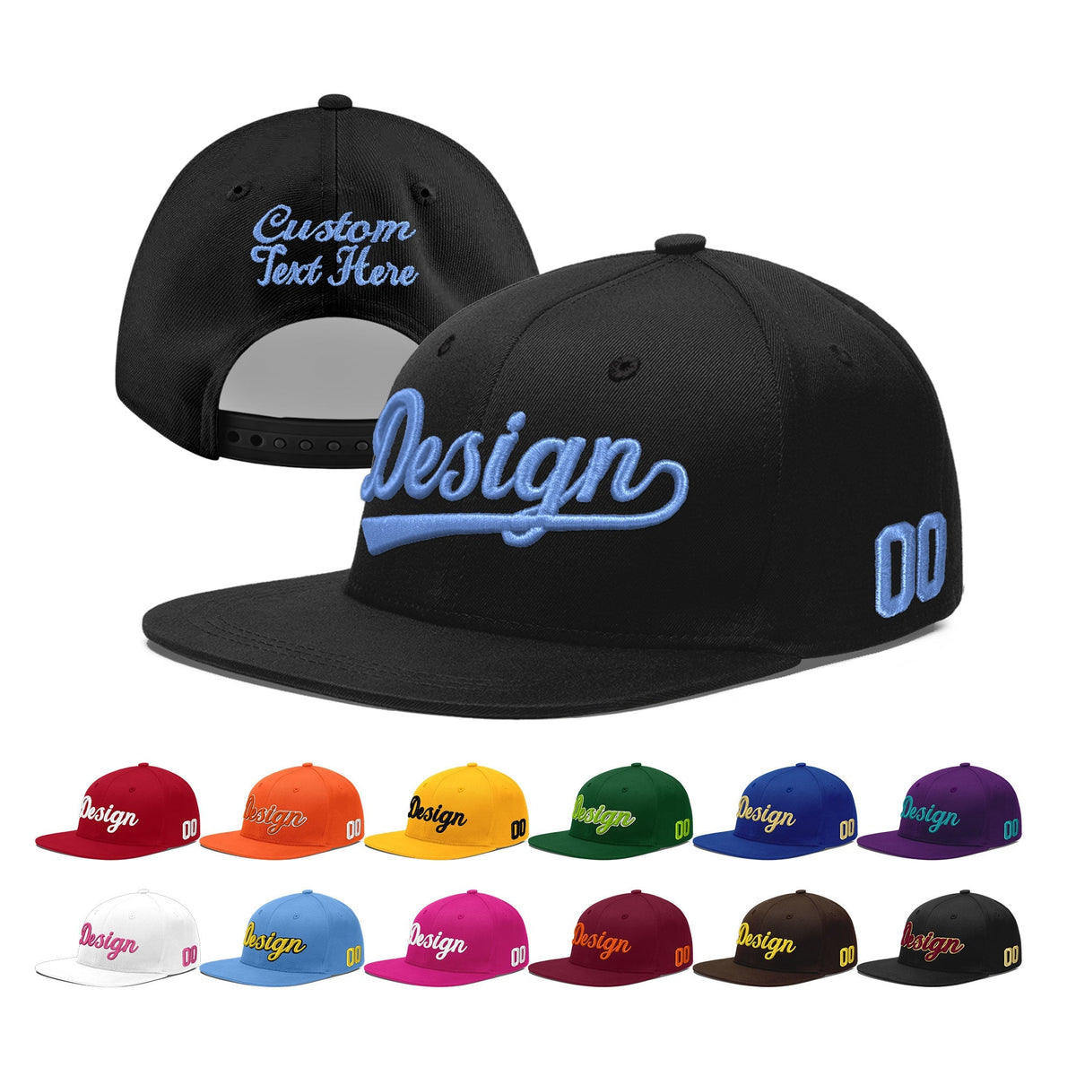 Custom Black 3D Puff Embroidery Flat Embroidery Casual Sport Baseball Cap