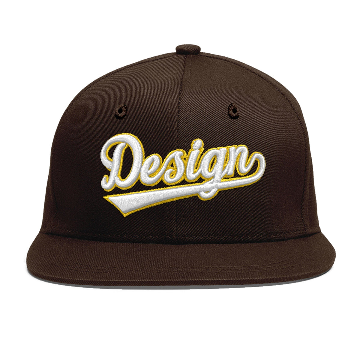 Custom Brown 3D Puff Embroidery Flat Embroidery Casual Sport Baseball Cap