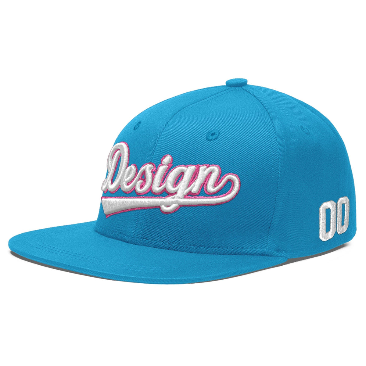 Custom Light Blue 3D Puff Embroidery Flat Embroidery Casual Sport Baseball Cap