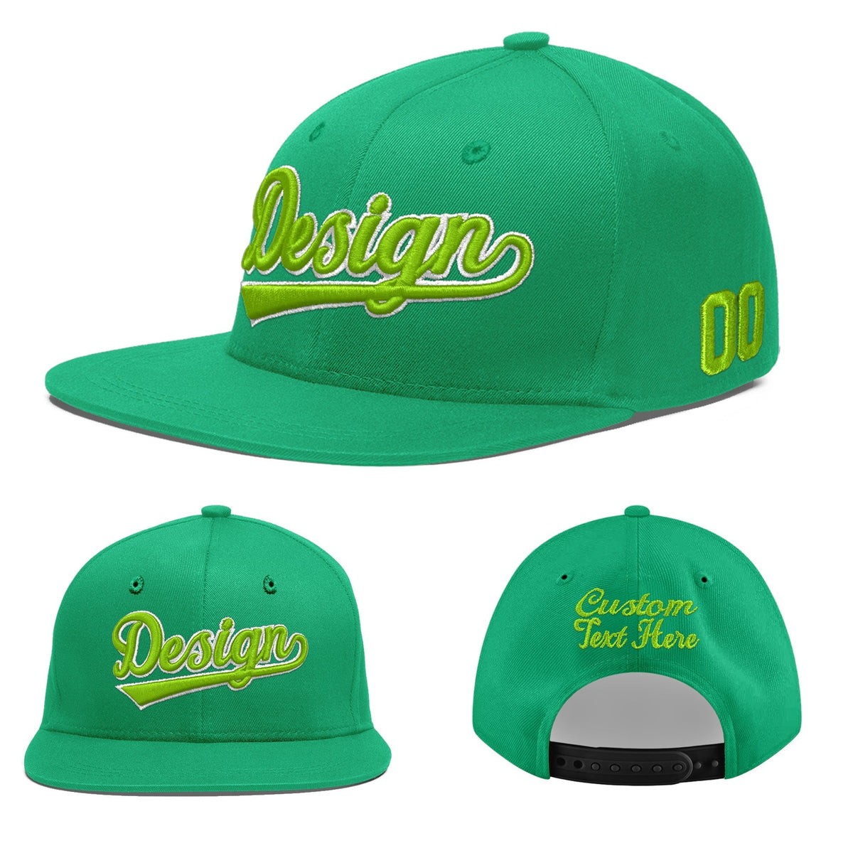 Custom Aqua 3D Puff Embroidery Flat Embroidery Casual Sport Baseball Cap