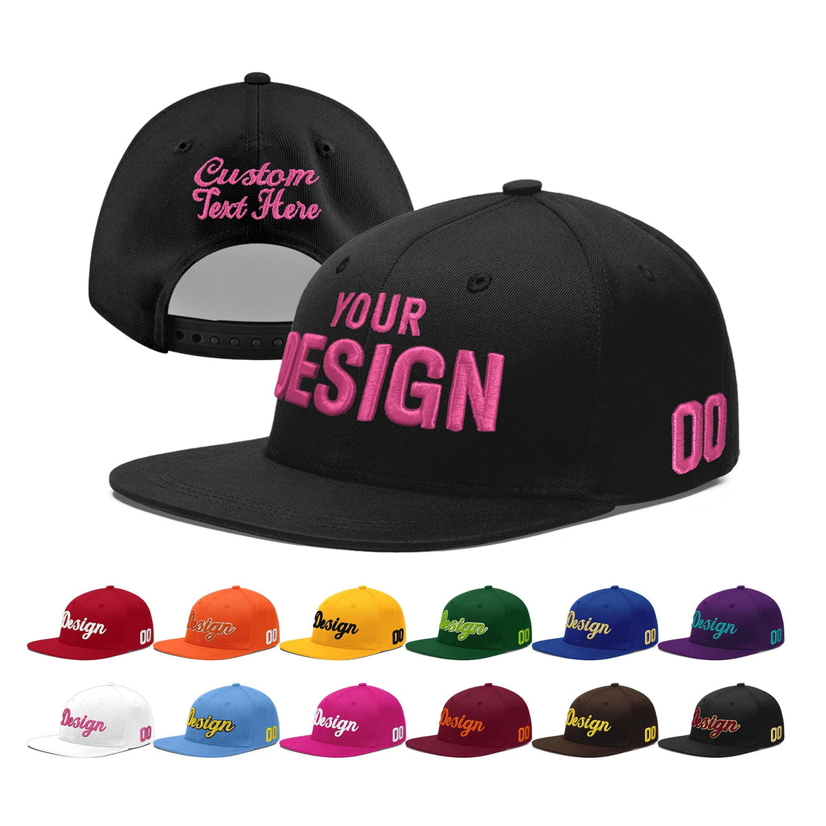 Custom Black 3D Puff Embroidery Flat Embroidery Casual Sport Baseball Cap