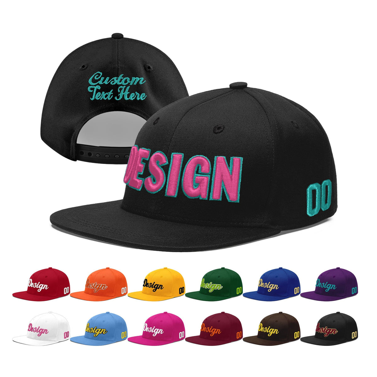 Custom Black 3D Puff Embroidery Flat Embroidery Casual Sport Baseball Cap